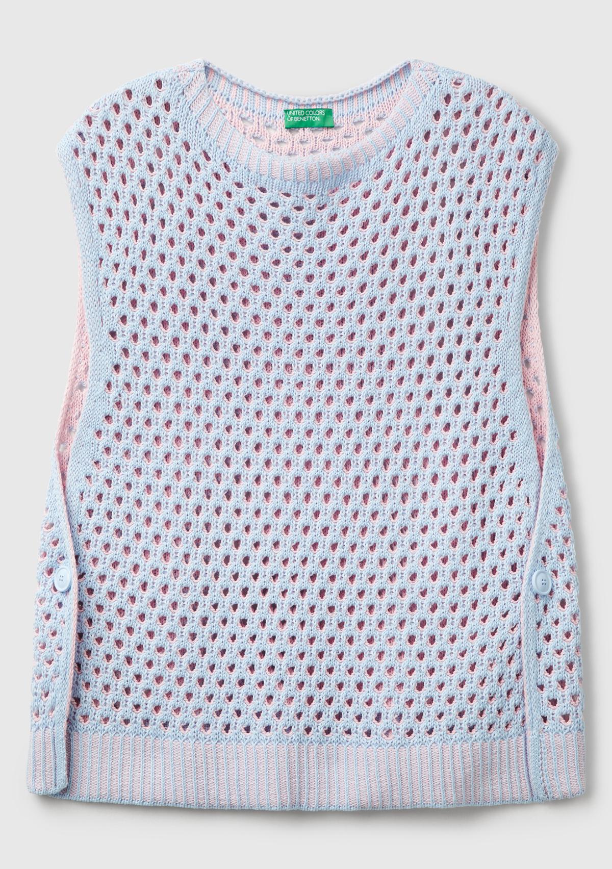 Kadın Açık Mavi Pamuk Karışımlı Kontrast Yanları Düğmeli Relax Fit Süveter