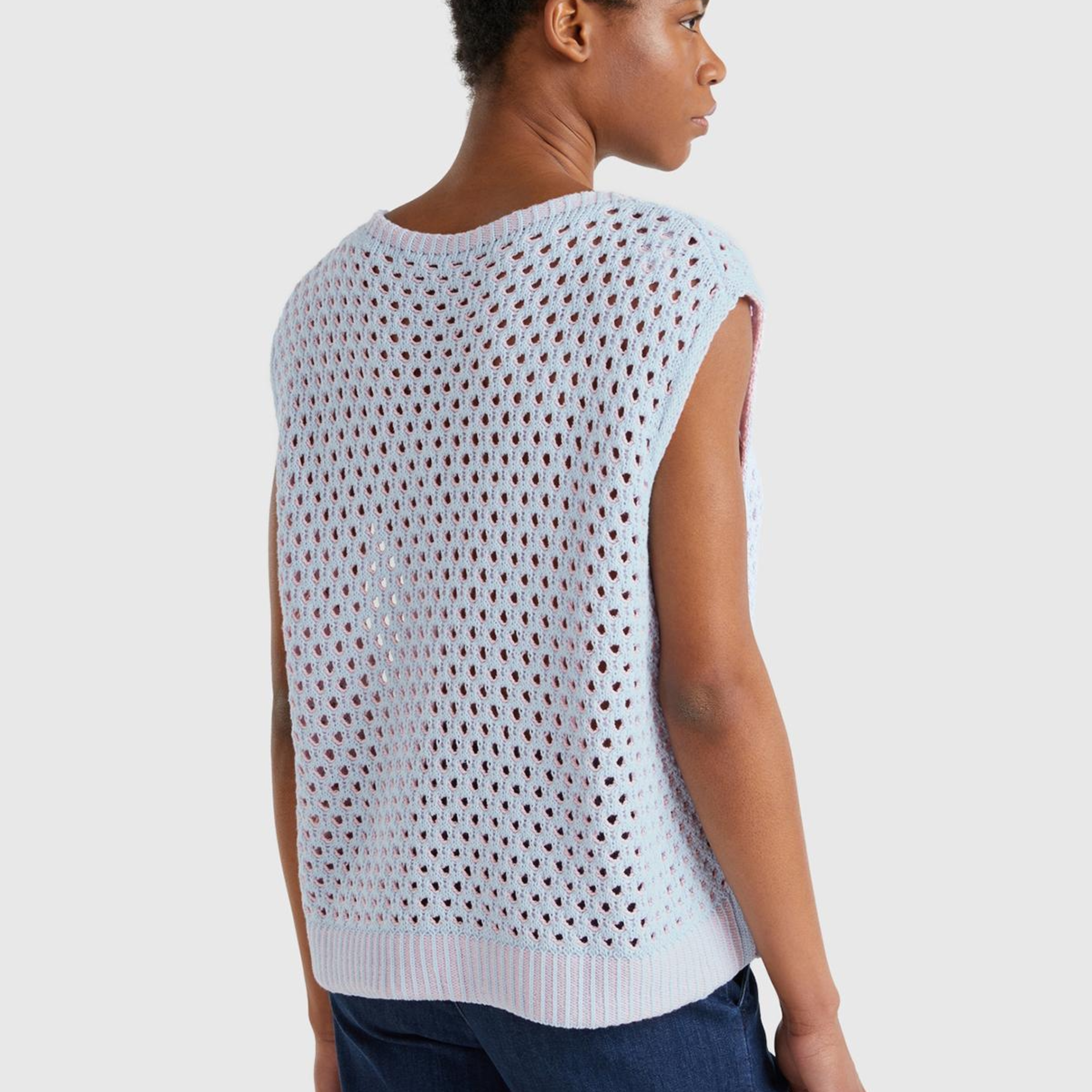 Kadın Açık Mavi Pamuk Karışımlı Kontrast Yanları Düğmeli Relax Fit Süveter