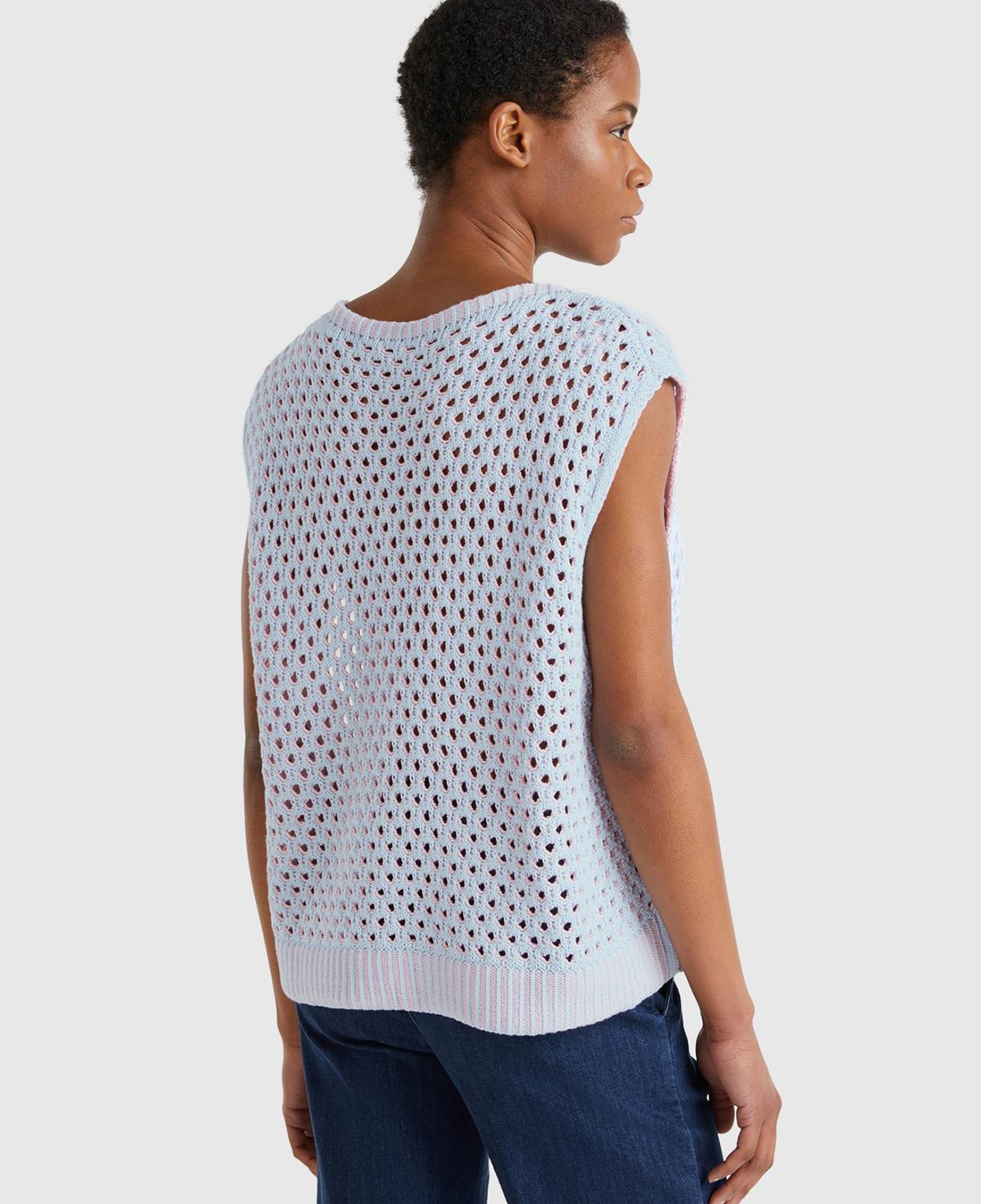 Kadın Açık Mavi Pamuk Karışımlı Kontrast Yanları Düğmeli Relax Fit Süveter