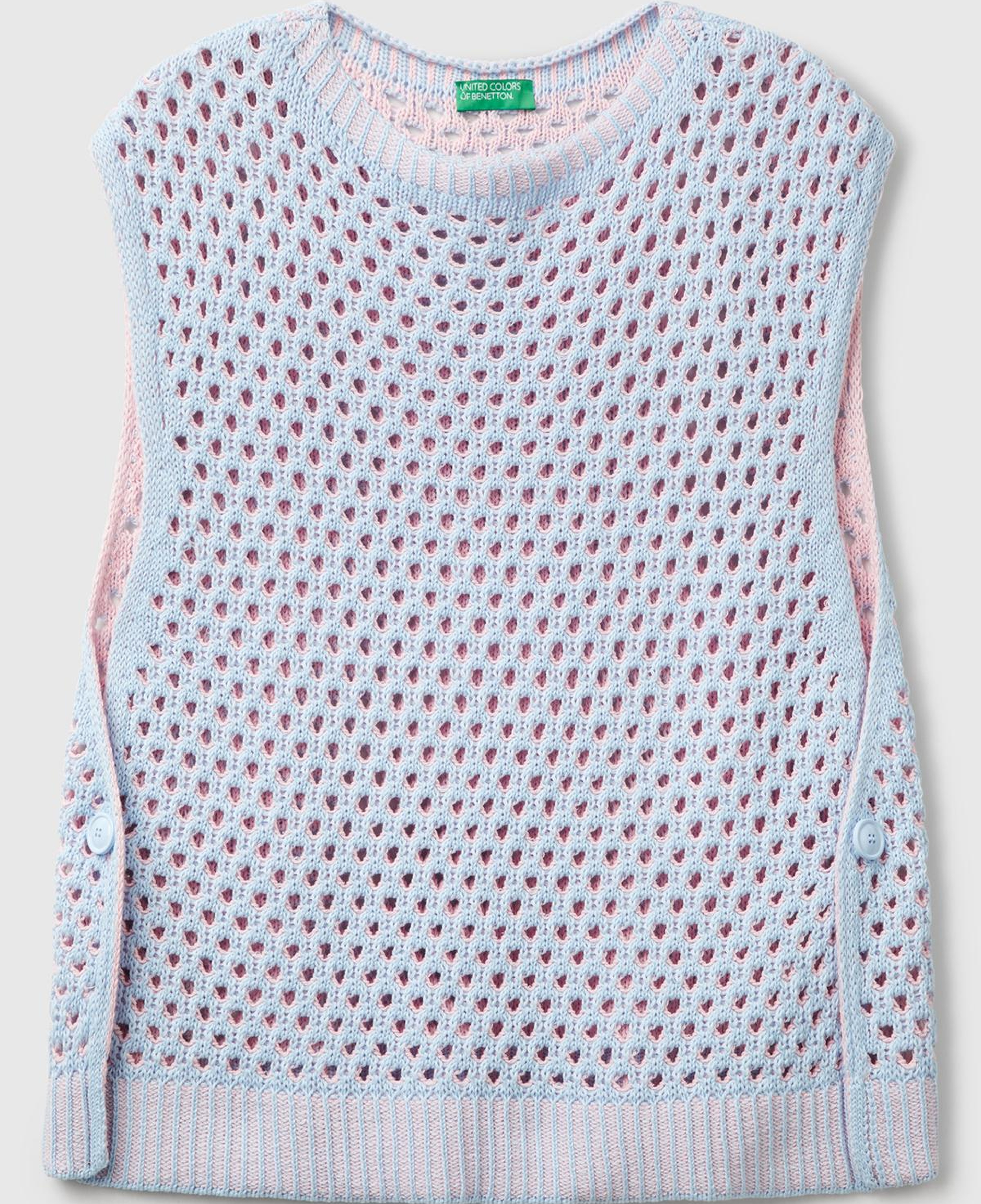 Kadın Açık Mavi Pamuk Karışımlı Kontrast Yanları Düğmeli Relax Fit Süveter