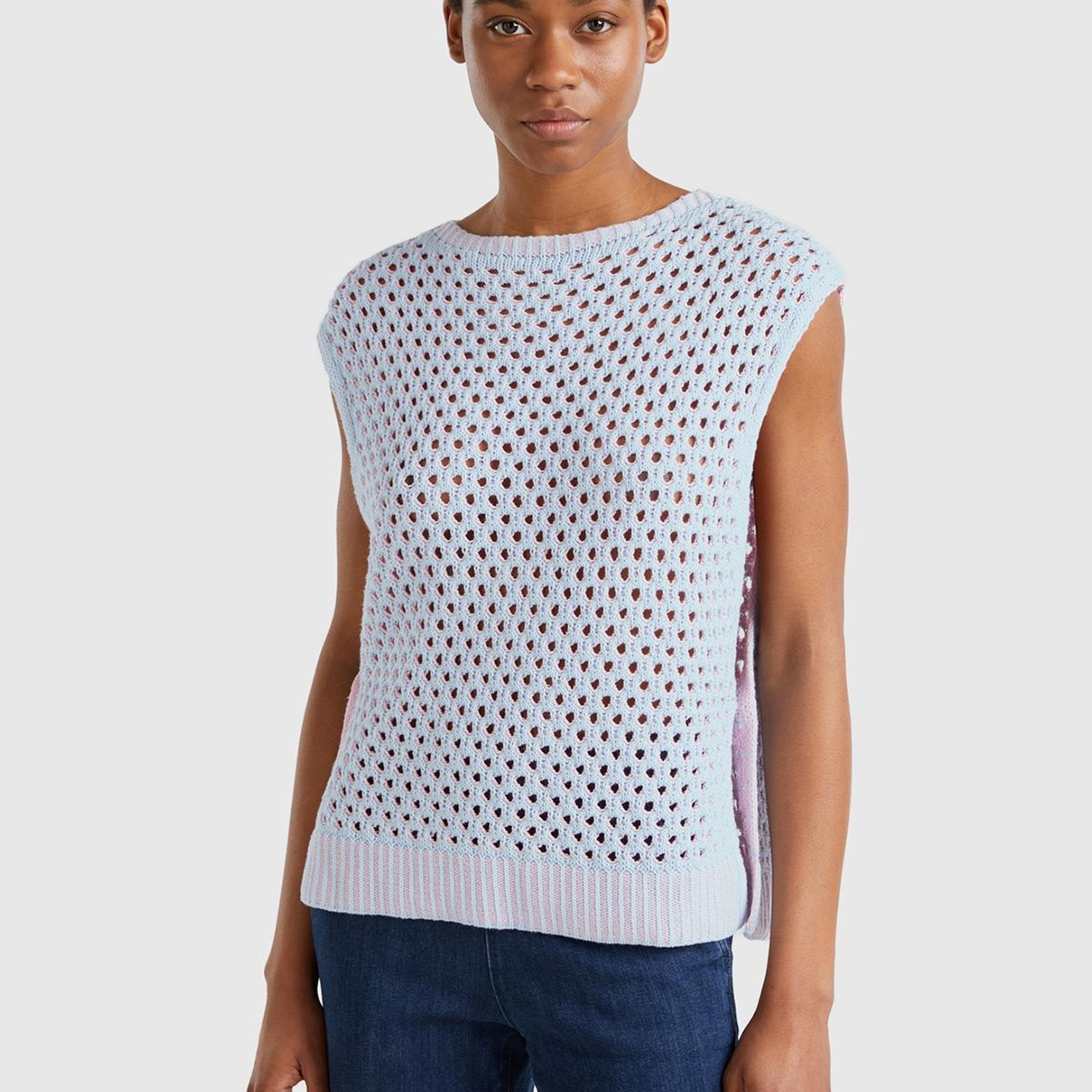 Kadın Açık Mavi Pamuk Karışımlı Kontrast Yanları Düğmeli Relax Fit Süveter