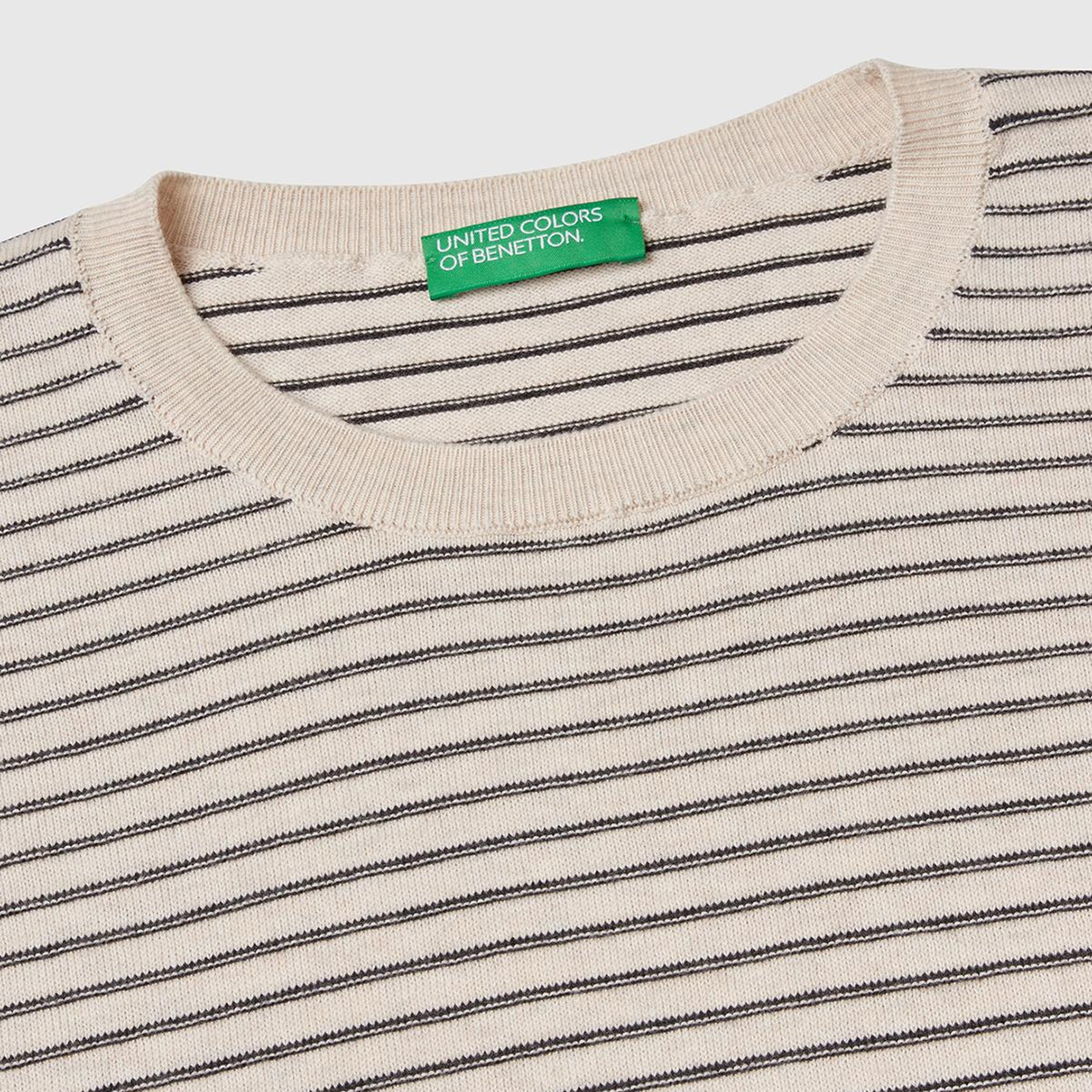 Erkek Bej %100 Koton Kısa Kollu Çizgili Rahat Kesim T-Shirt