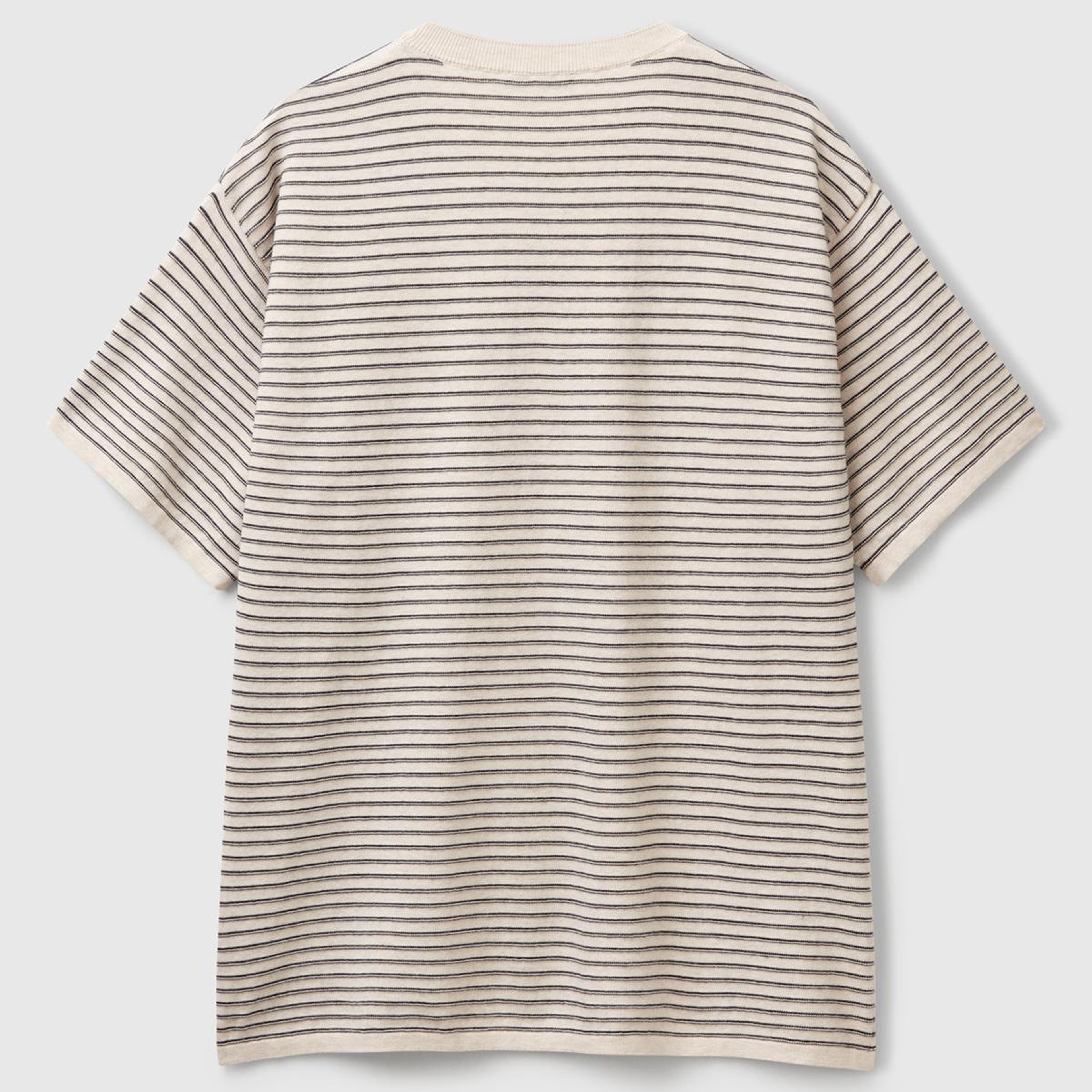 Erkek Bej %100 Koton Kısa Kollu Çizgili Rahat Kesim T-Shirt