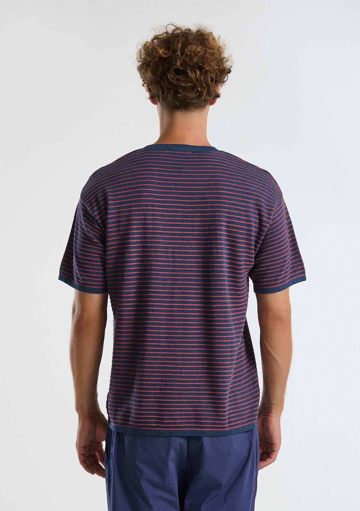 Erkek Lacivert Mix %100 Koton Kısa Kollu Çizgili Rahat Kesim T-Shirt