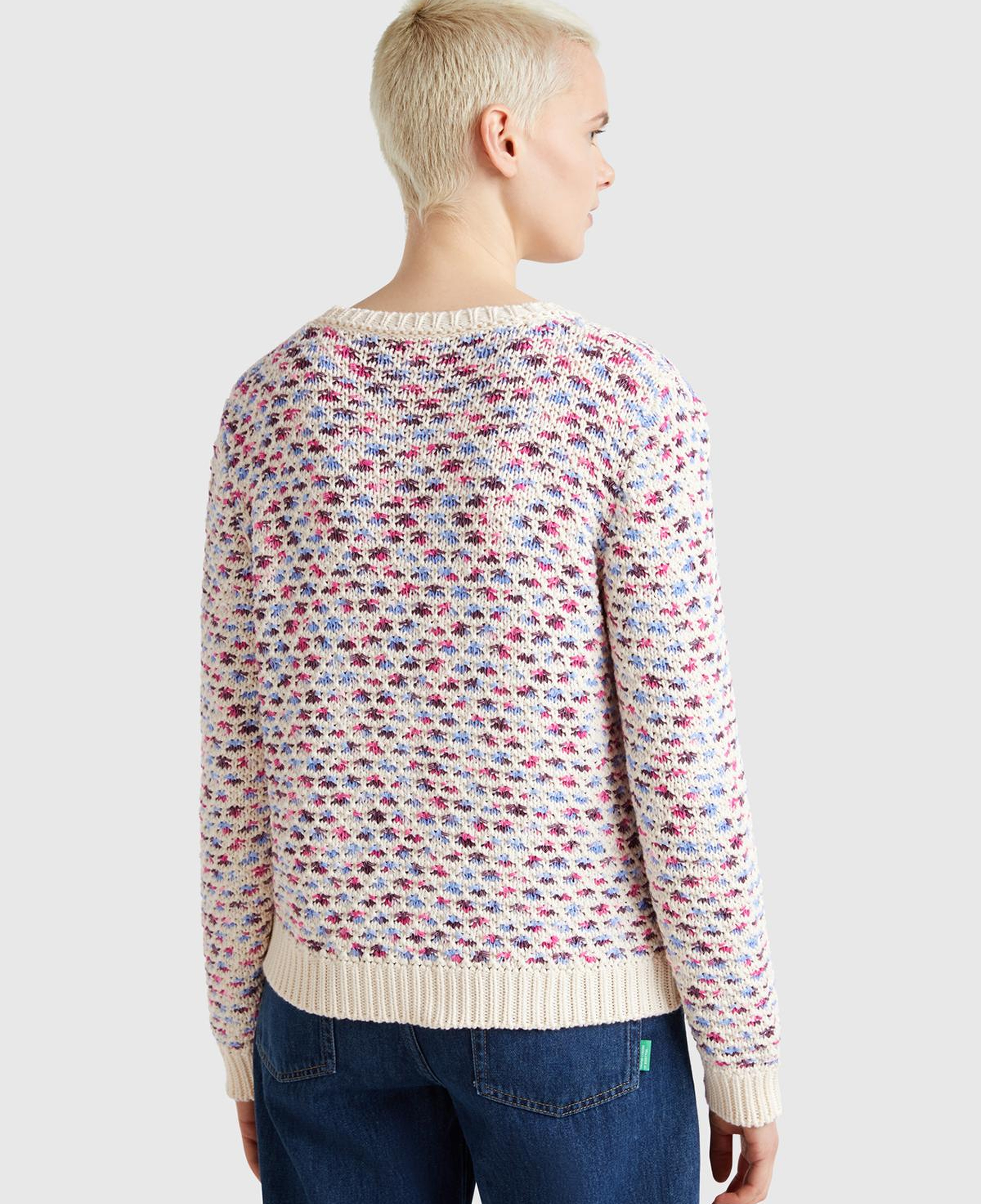 Kadın Pembe Mix Pamuk Karışımlı Jakarlı Nervür Detaylı Çift Taraflı Kazak