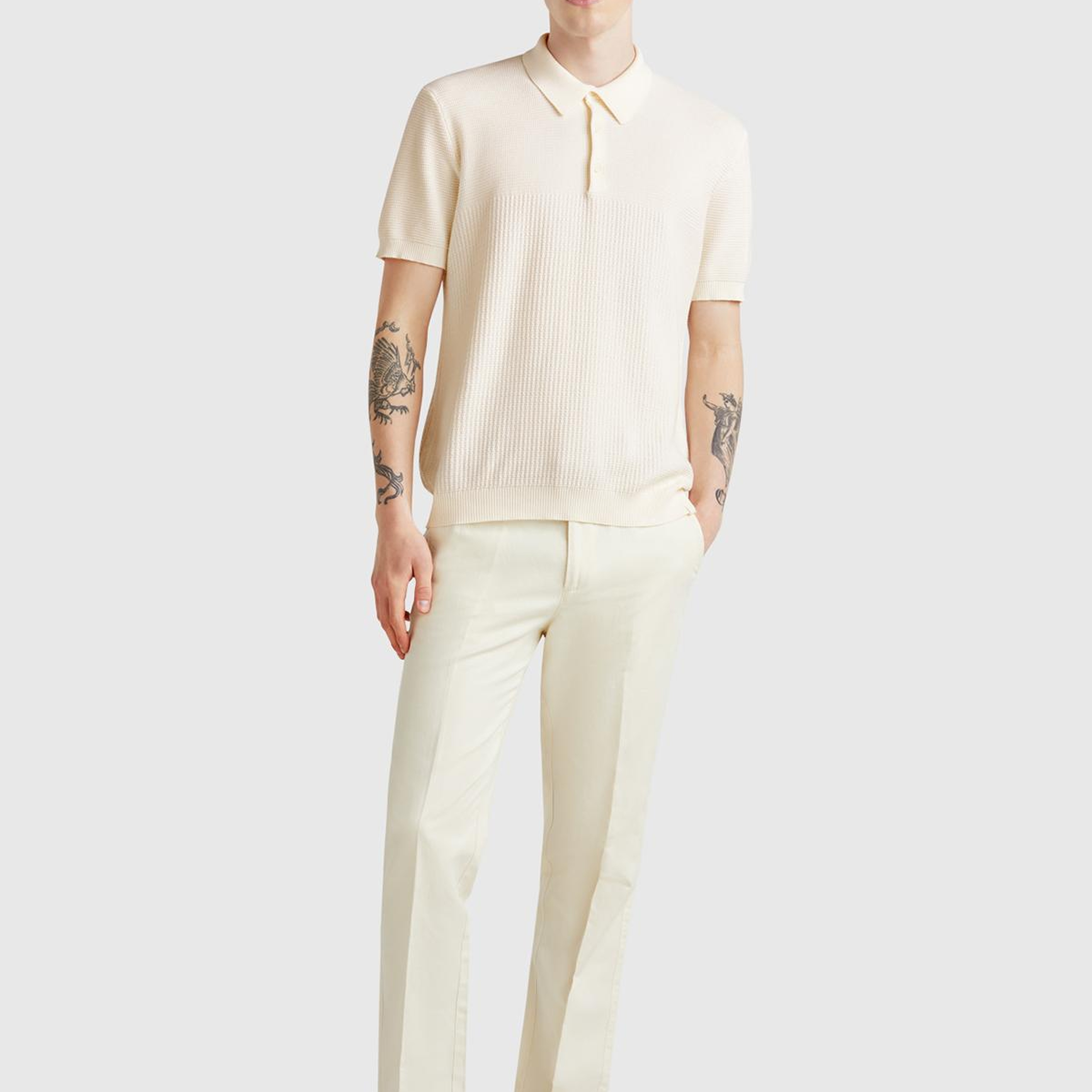 Erkek Krem %100 Koton Regular Fit Triko Polo T-Shirt