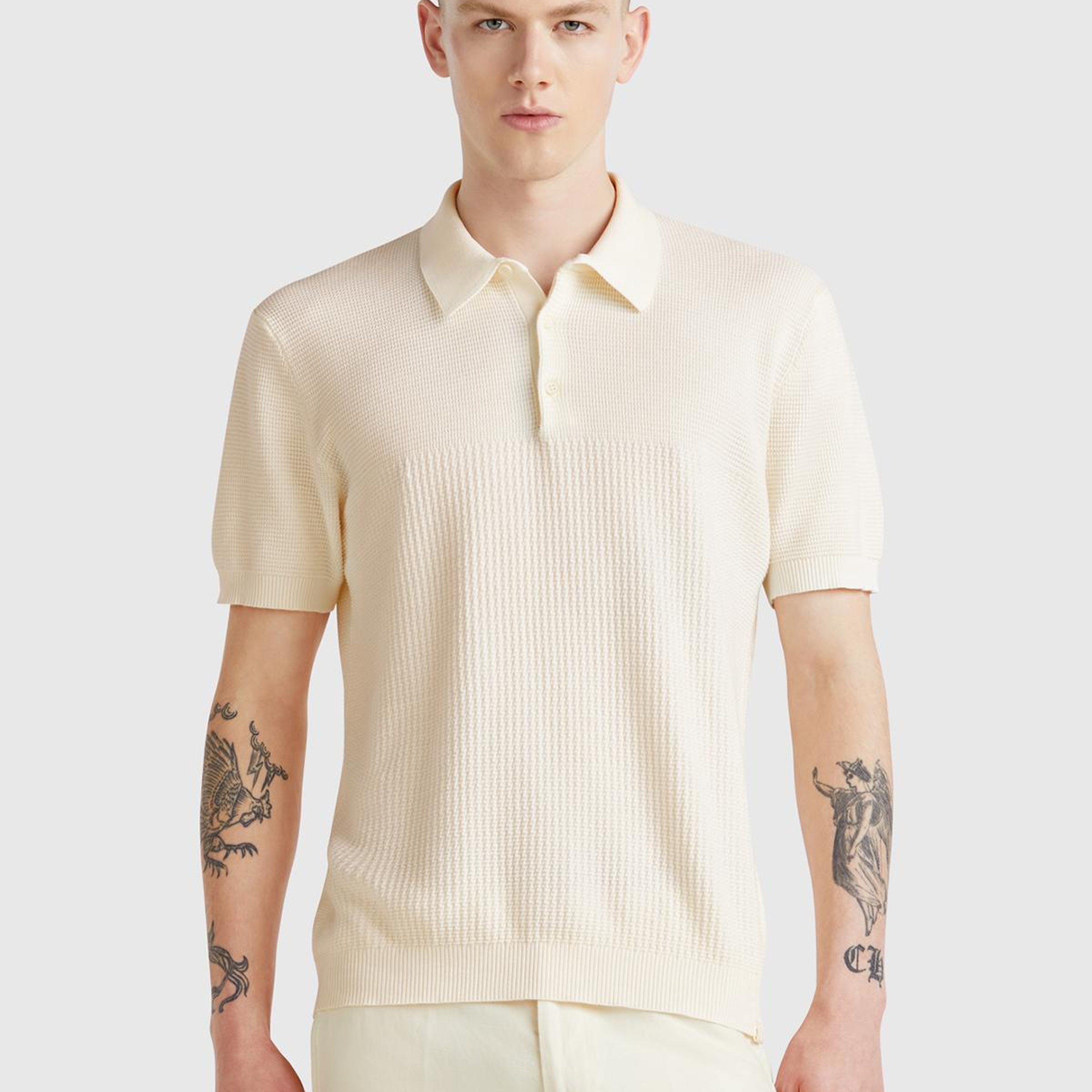 Erkek Krem %100 Koton Regular Fit Triko Polo T-Shirt