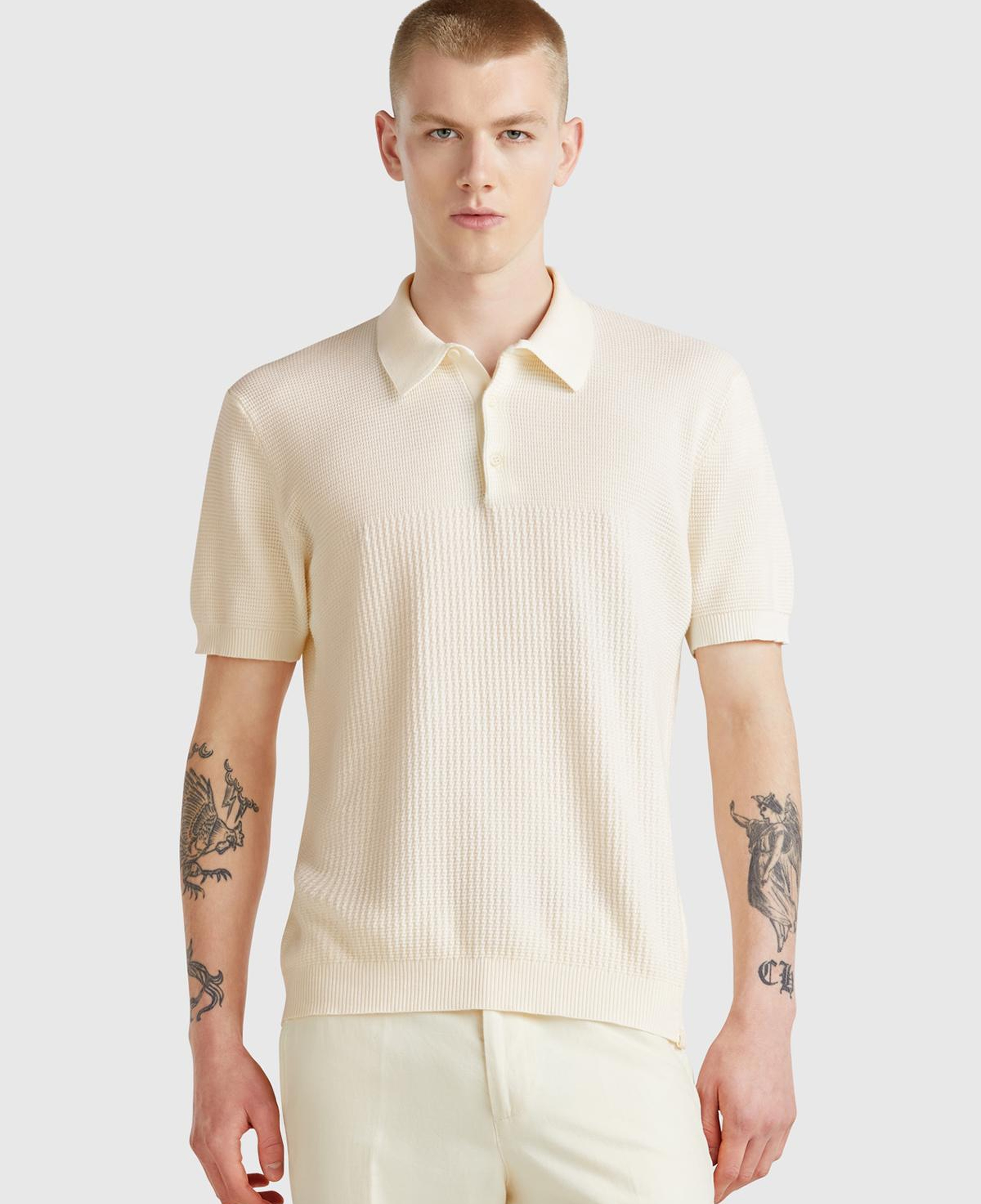 Erkek Krem %100 Koton Regular Fit Triko Polo T-Shirt