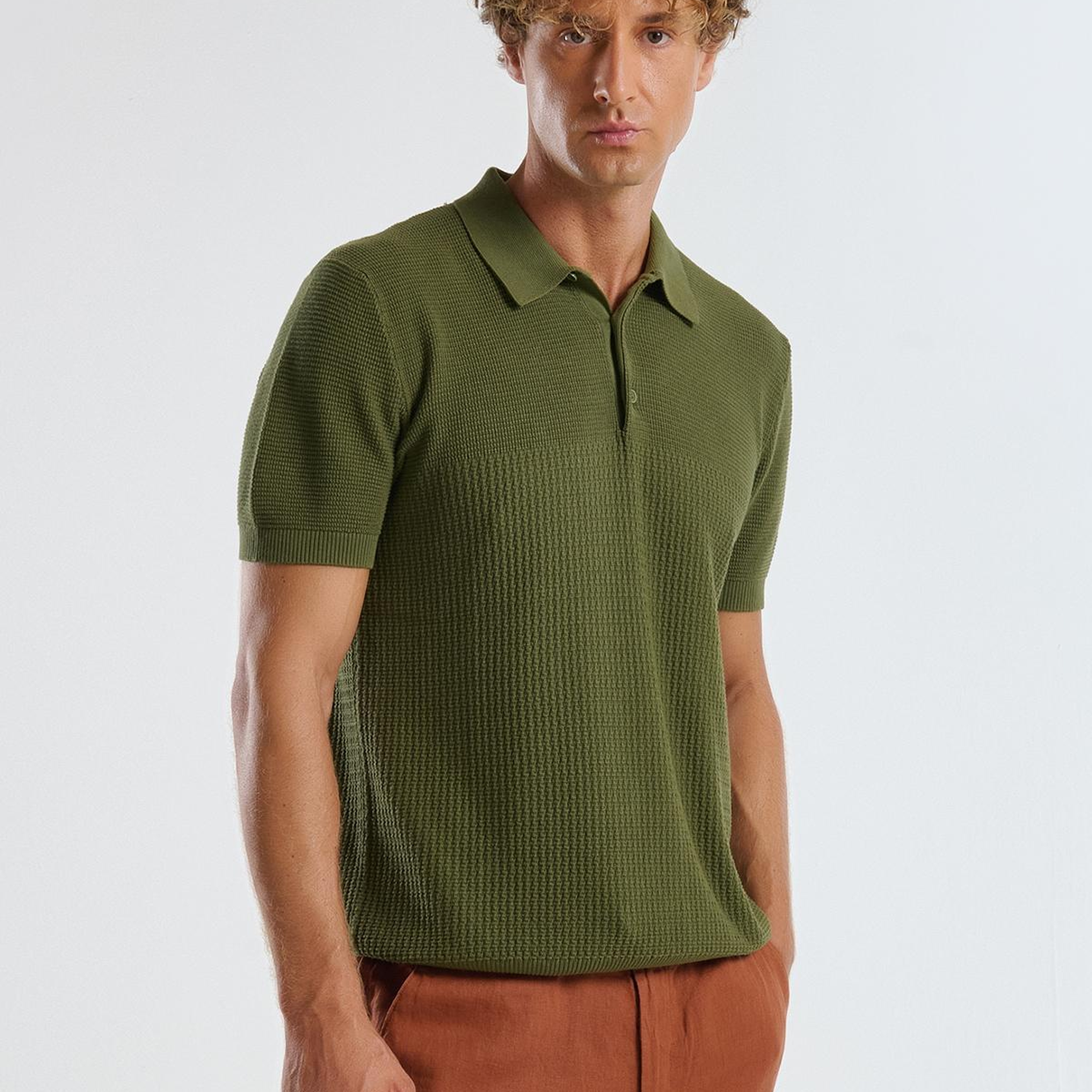 Erkek Haki %100 Koton Regular Fit Triko Polo T-Shirt