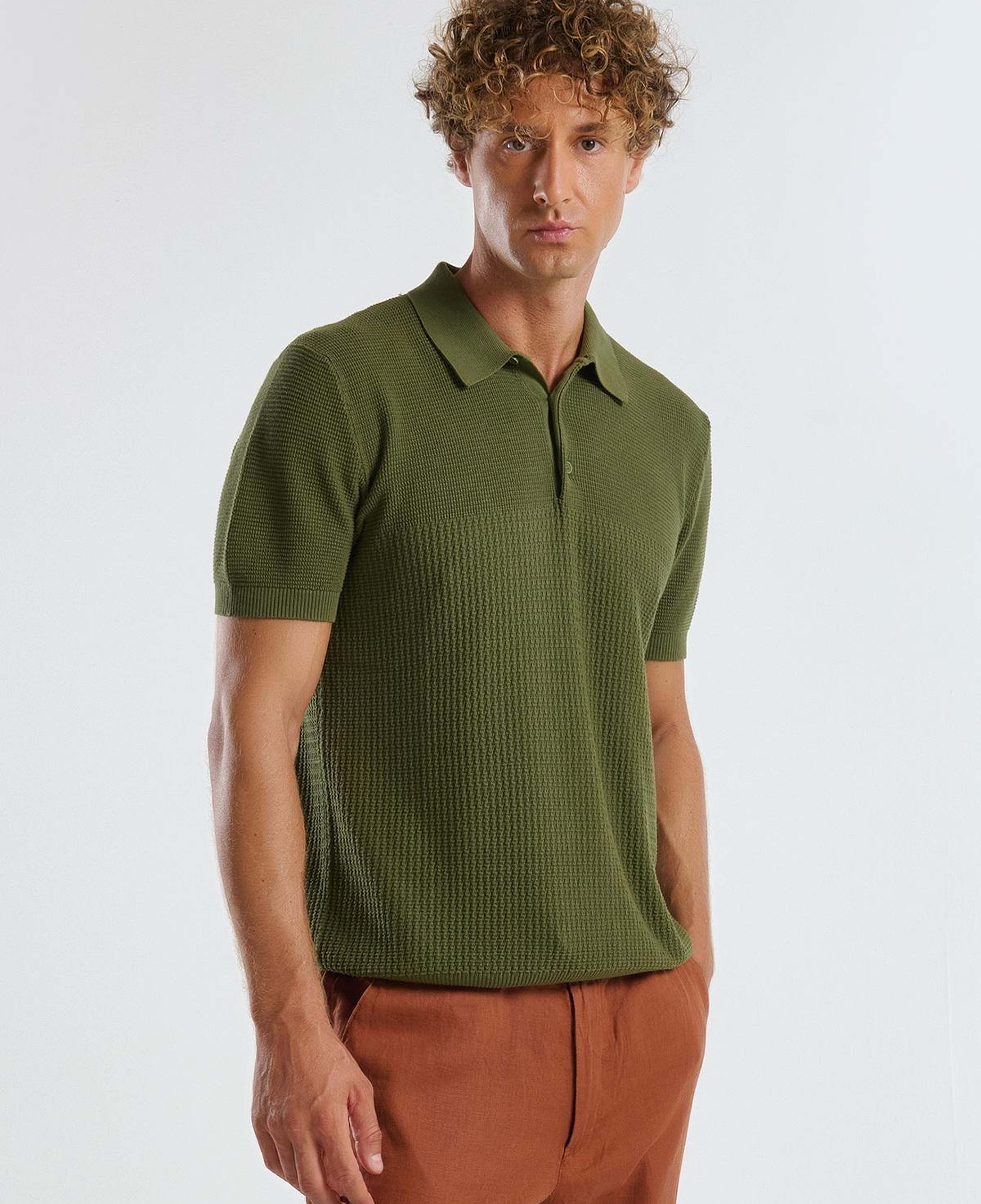 Erkek Haki %100 Koton Regular Fit Triko Polo T-Shirt