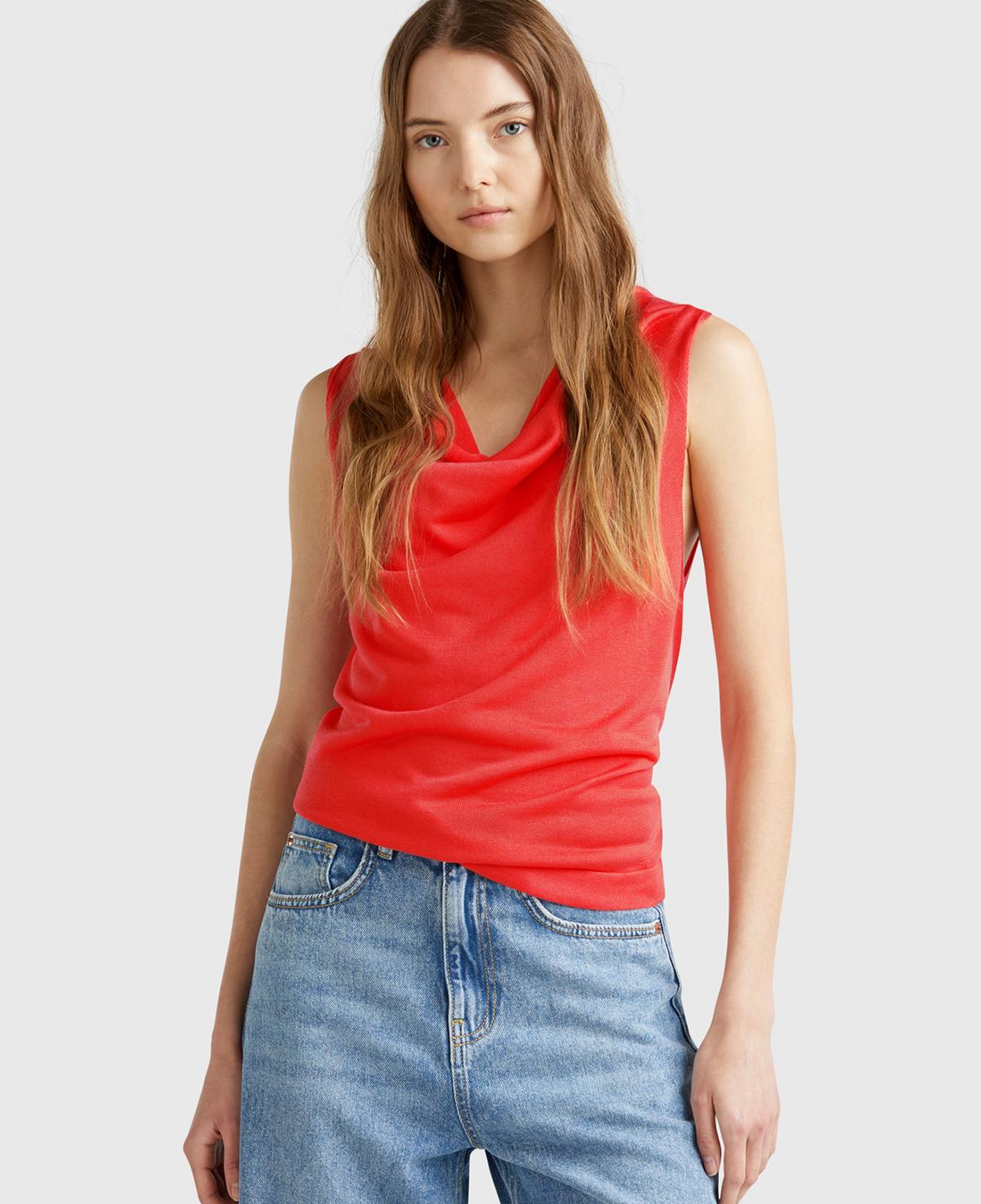 Kadın Turuncu %100 Liyosel Kolsuz Regular Fit Kazak