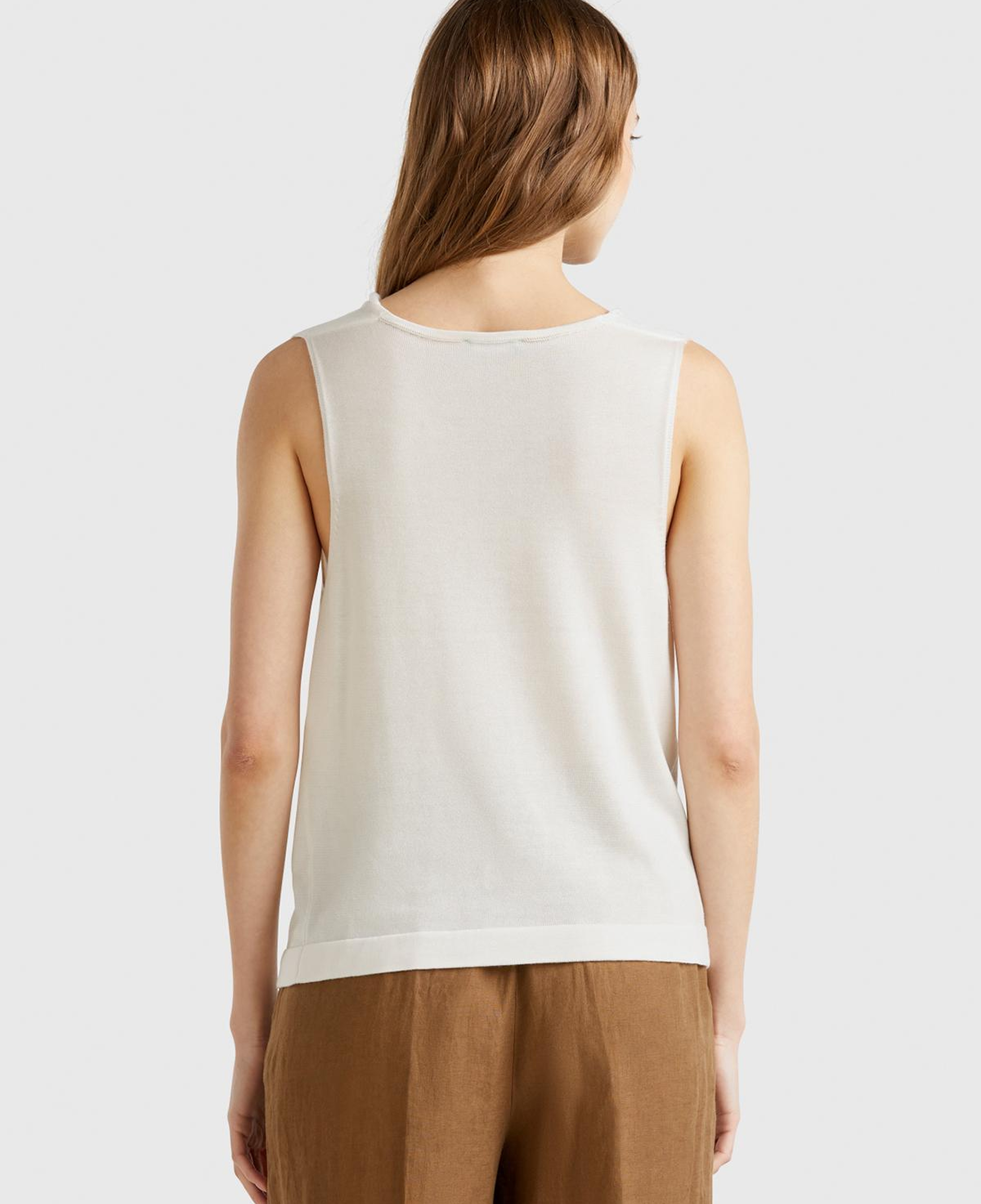 Kadın Krem %100 Liyosel Kolsuz Regular Fit Kazak