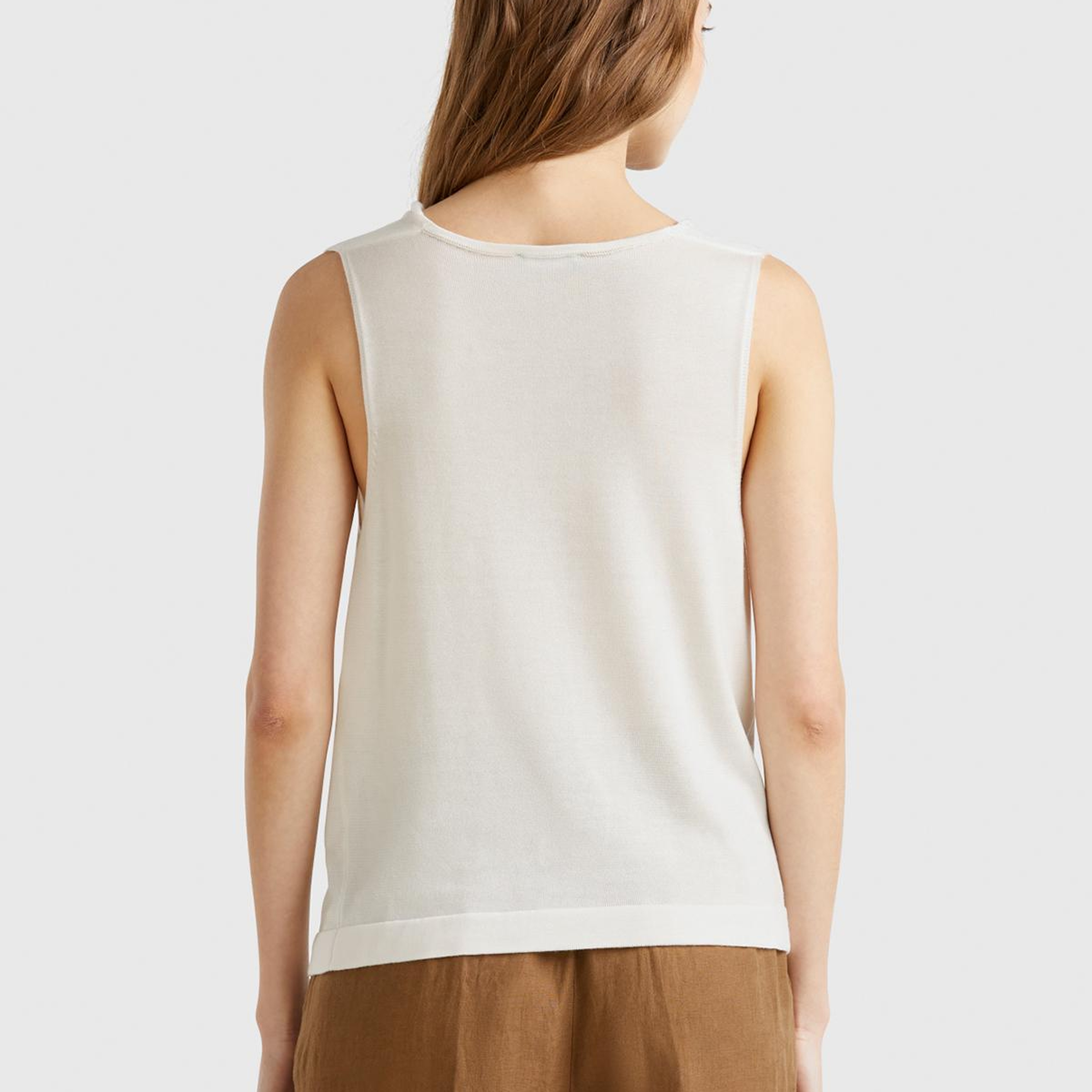 Kadın Krem %100 Liyosel Kolsuz Regular Fit Kazak