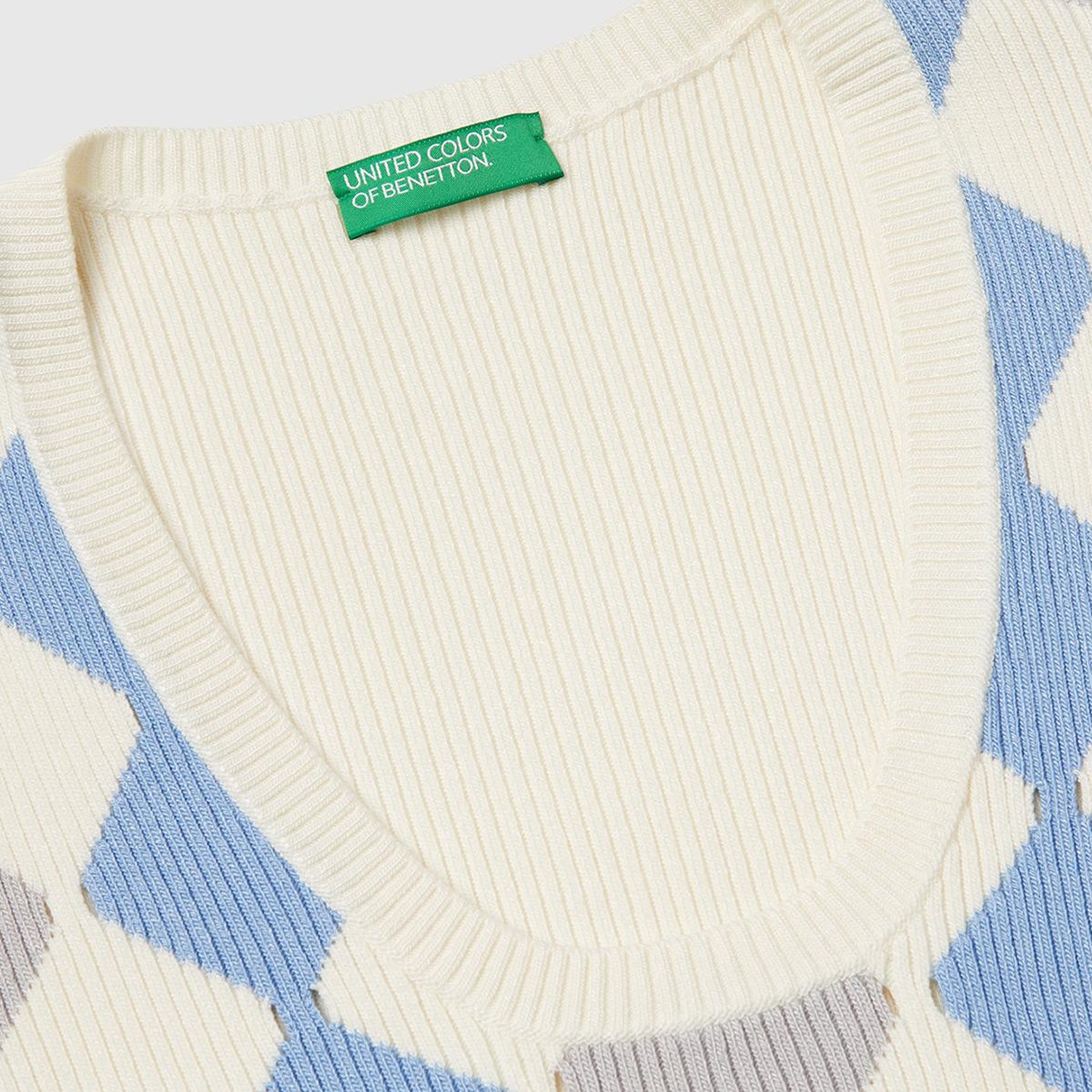 Kadın Krem Baklava Desenli Nervür Detaylı Ribanalı Crop Süveter