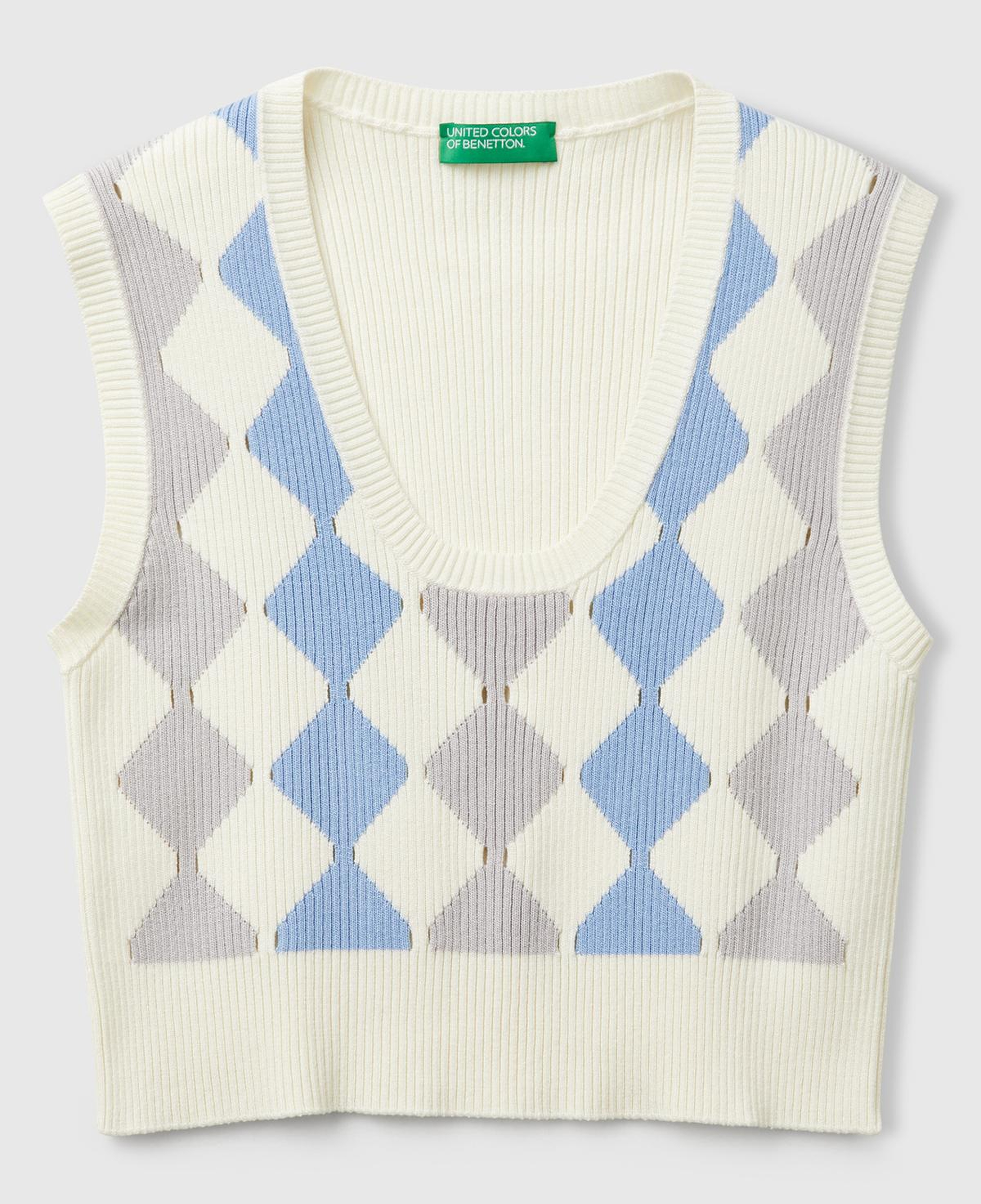 Kadın Krem Baklava Desenli Nervür Detaylı Ribanalı Crop Süveter