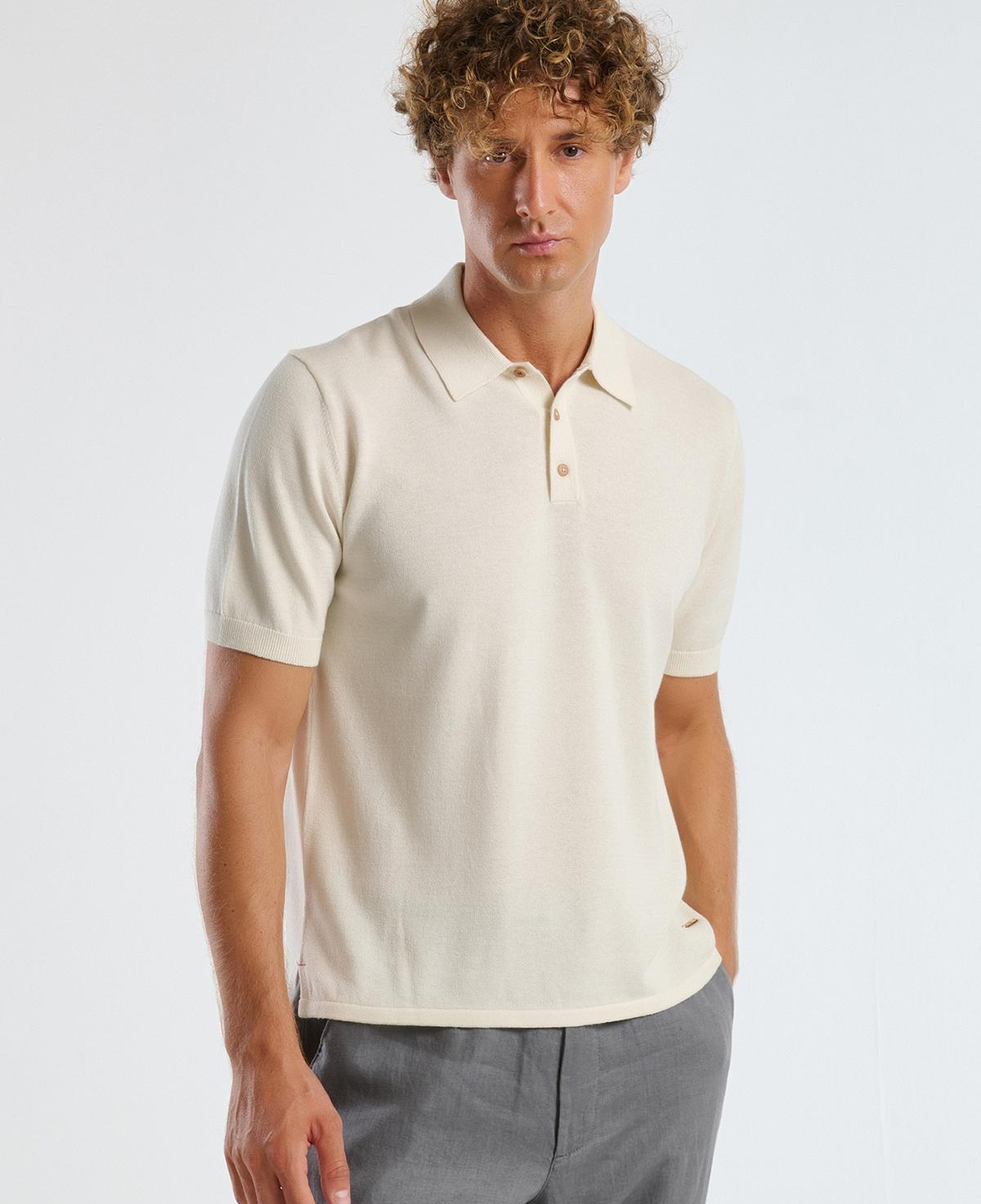 Erkek Krem Kenevir Karışımlı Regular Fit Triko Polo T-Shirt