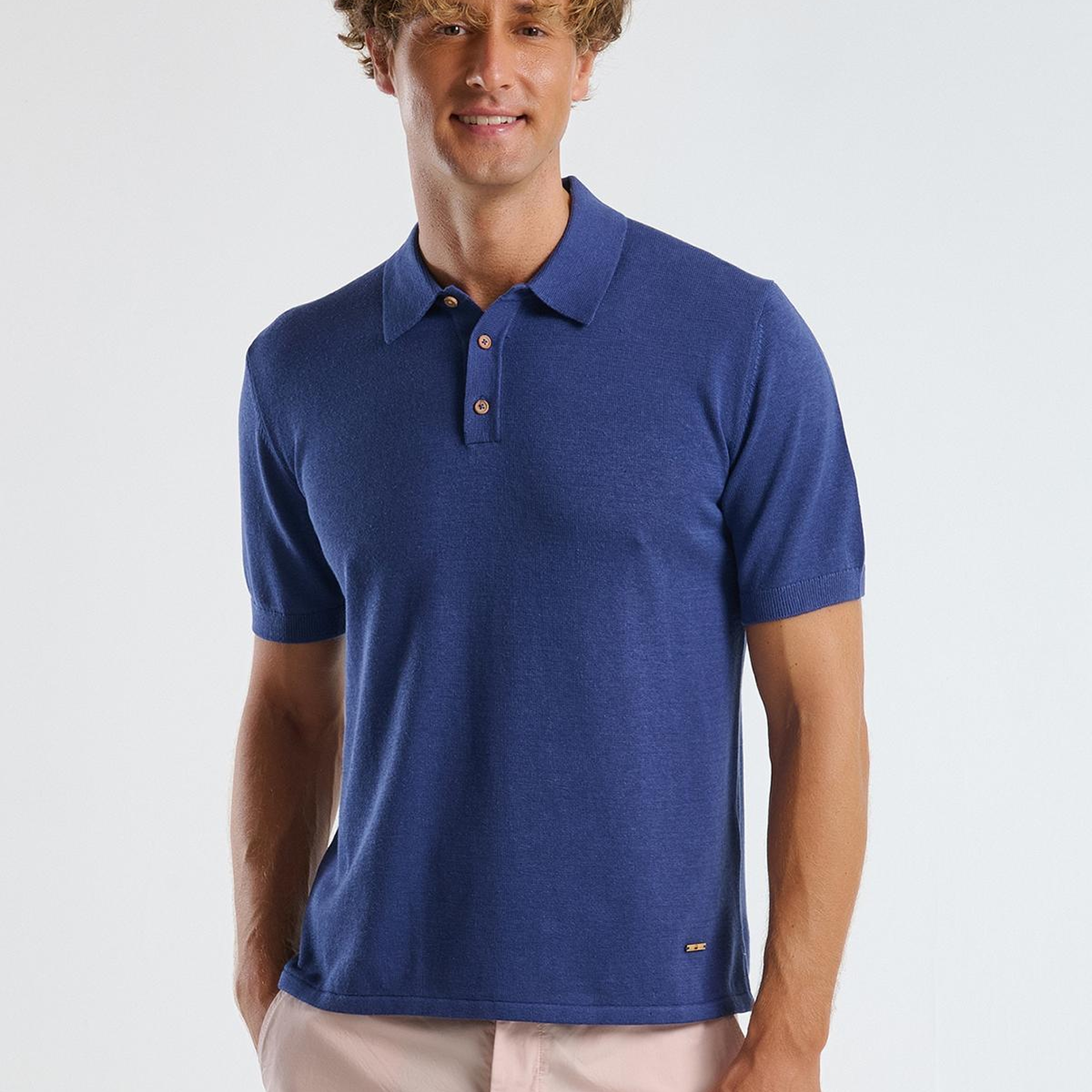 Erkek Lavanta Mavisi Kenevir Karışımlı Regular Fit Triko Polo T-Shirt