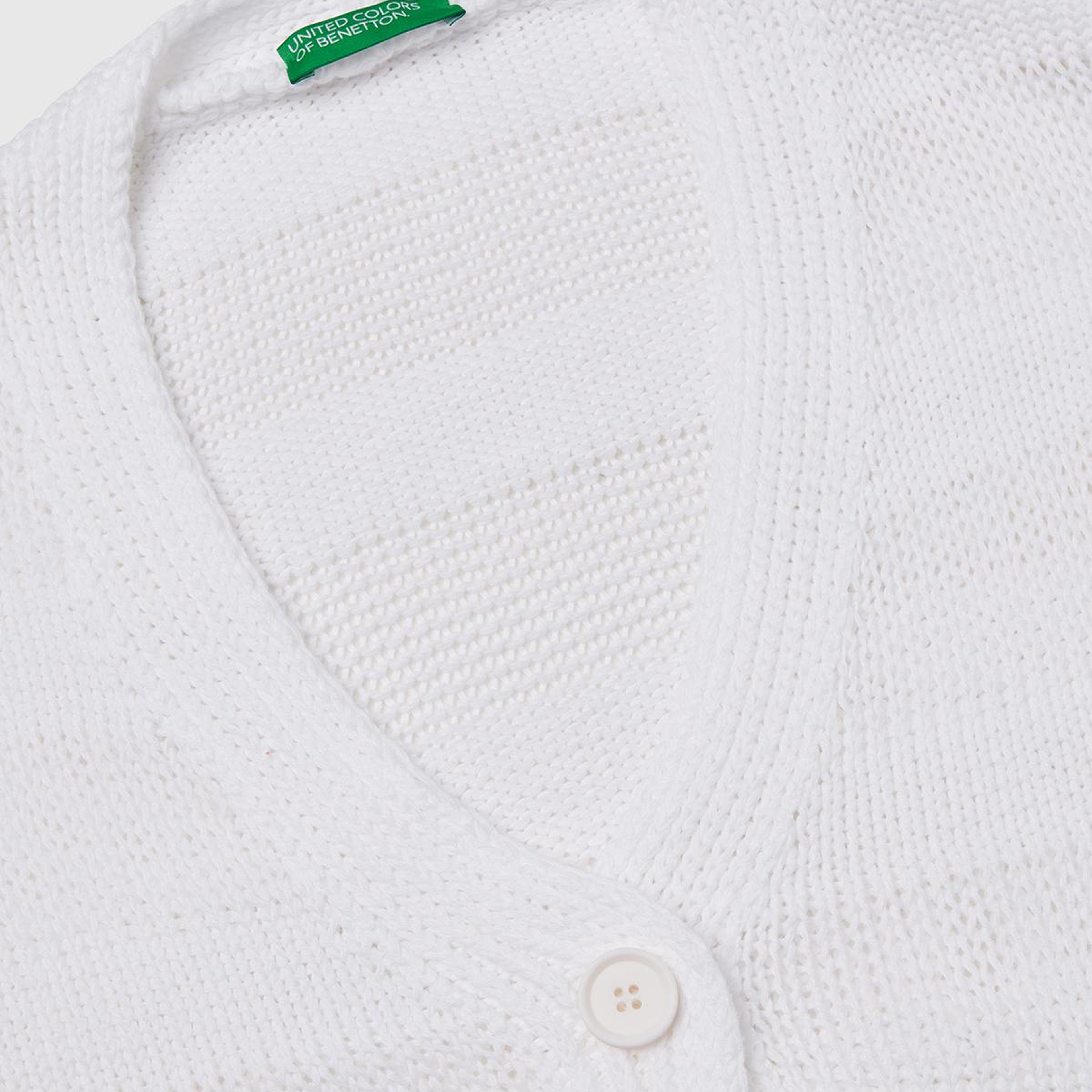 Kadın Beyaz %100 Pamuk Şerit Efektli Düşük Omuzlu Örme Relax Fit Hırka