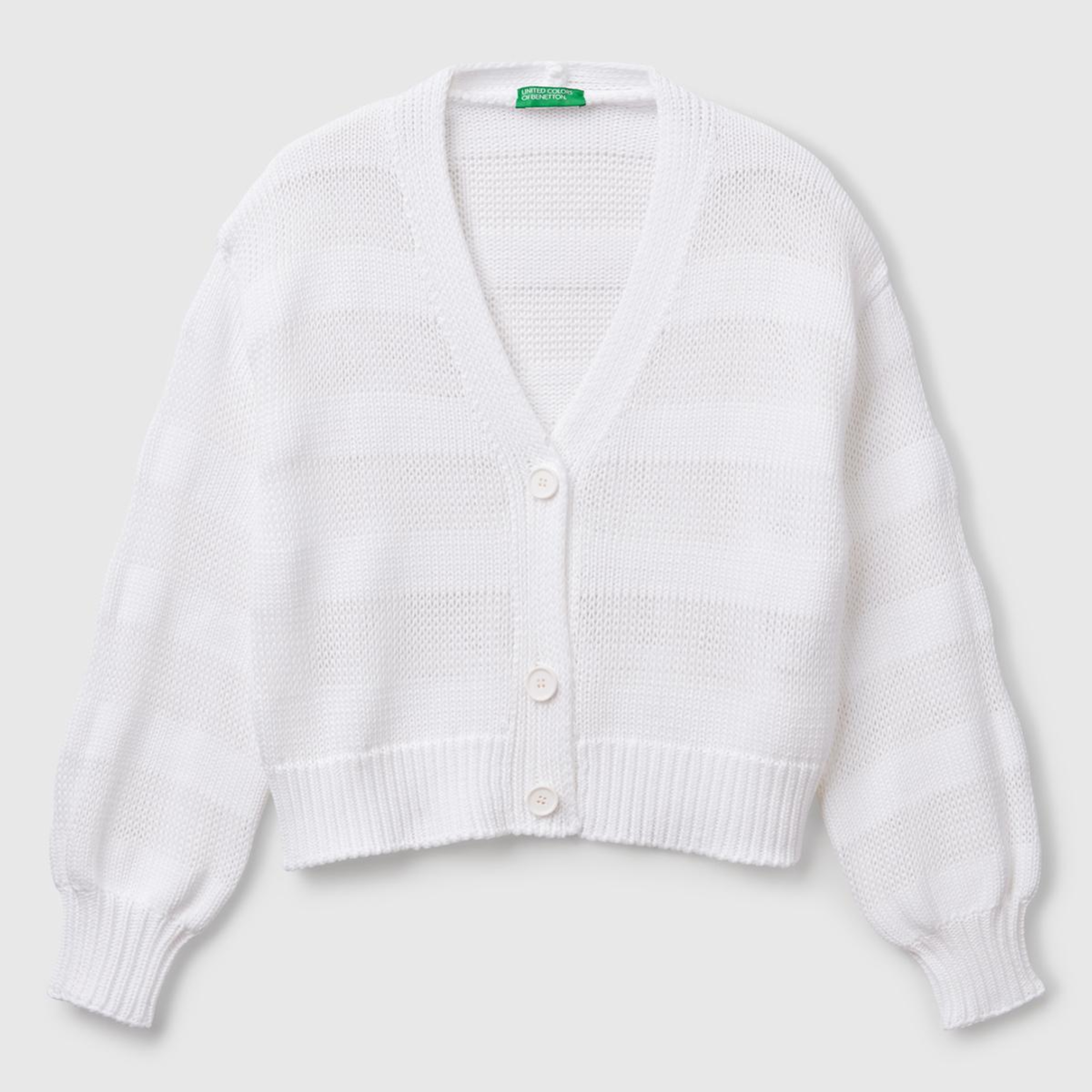 Kadın Beyaz %100 Pamuk Şerit Efektli Düşük Omuzlu Örme Relax Fit Hırka