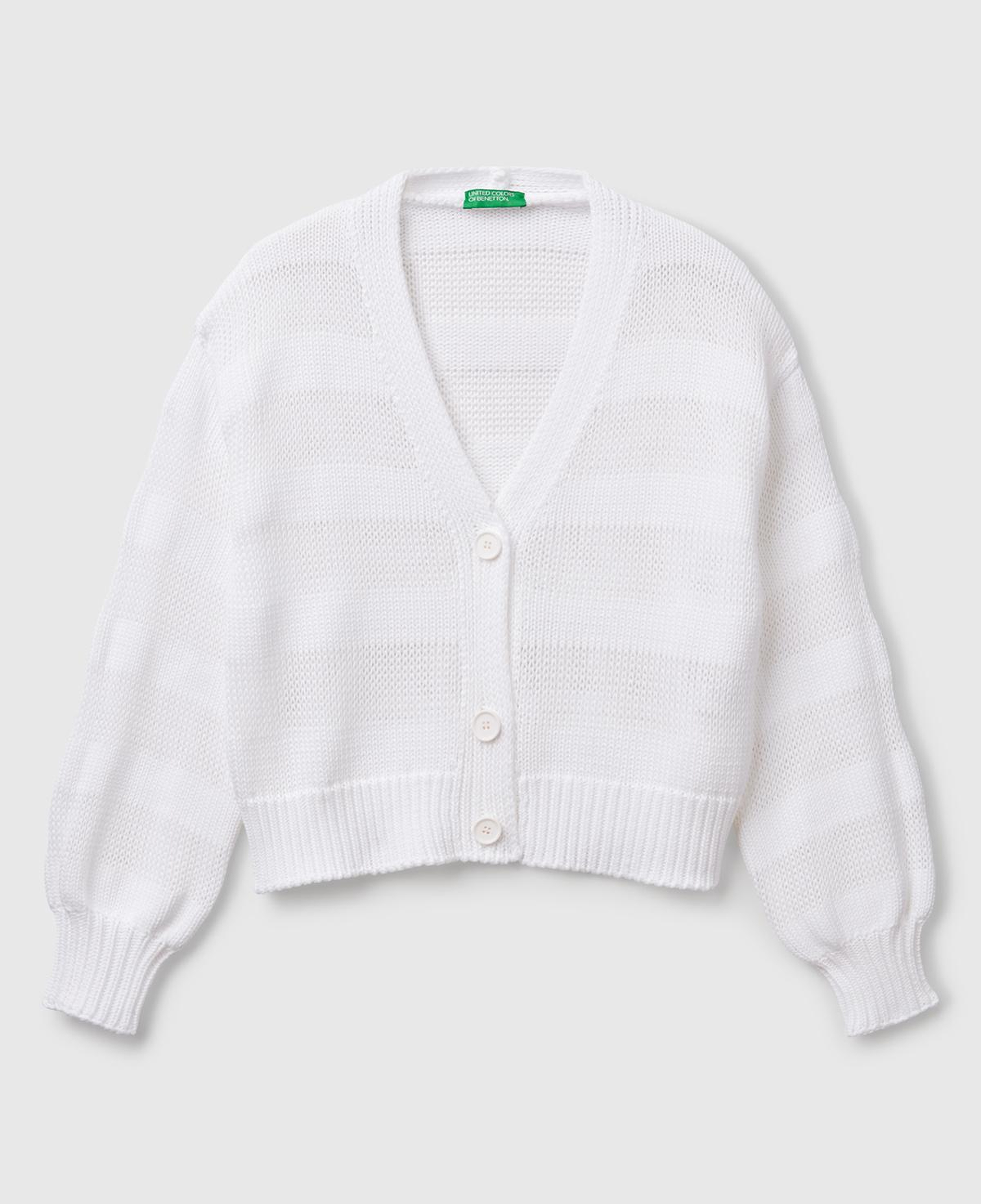 Kadın Beyaz %100 Pamuk Şerit Efektli Düşük Omuzlu Örme Relax Fit Hırka