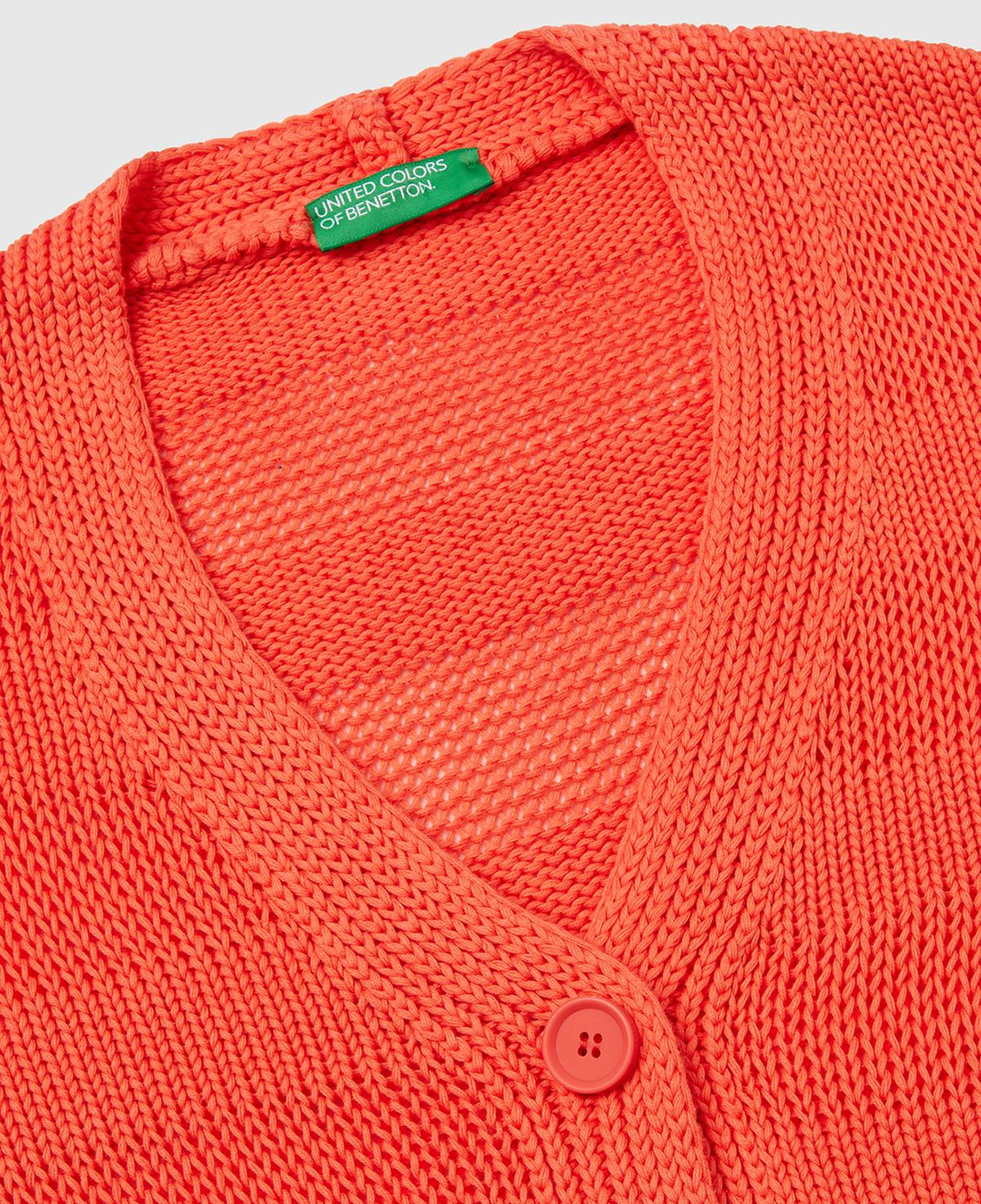 Kadın Turuncu %100 Pamuk Şerit Efektli Düşük Omuzlu Örme Relax Fit Hırka