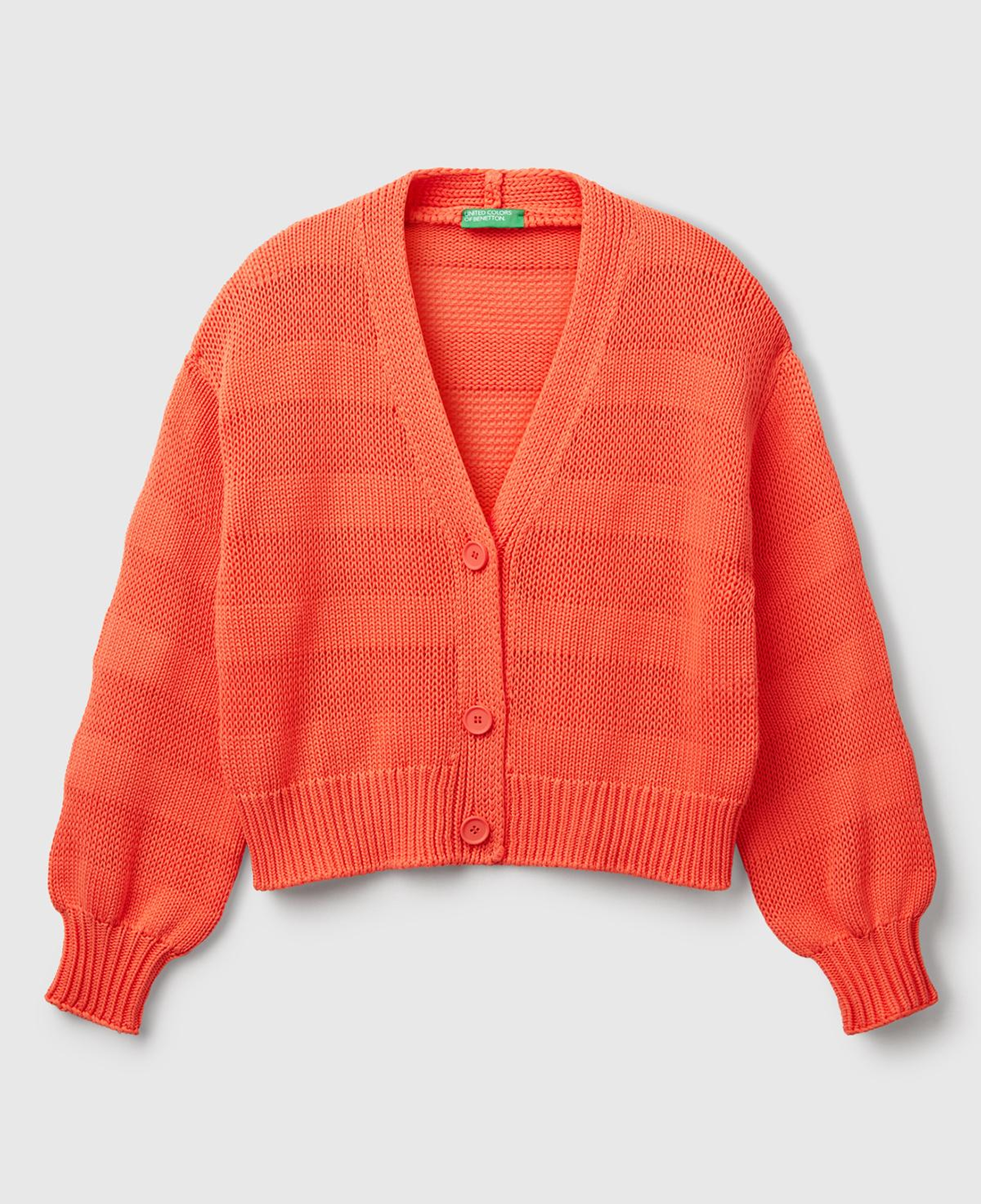 Kadın Turuncu %100 Pamuk Şerit Efektli Düşük Omuzlu Örme Relax Fit Hırka