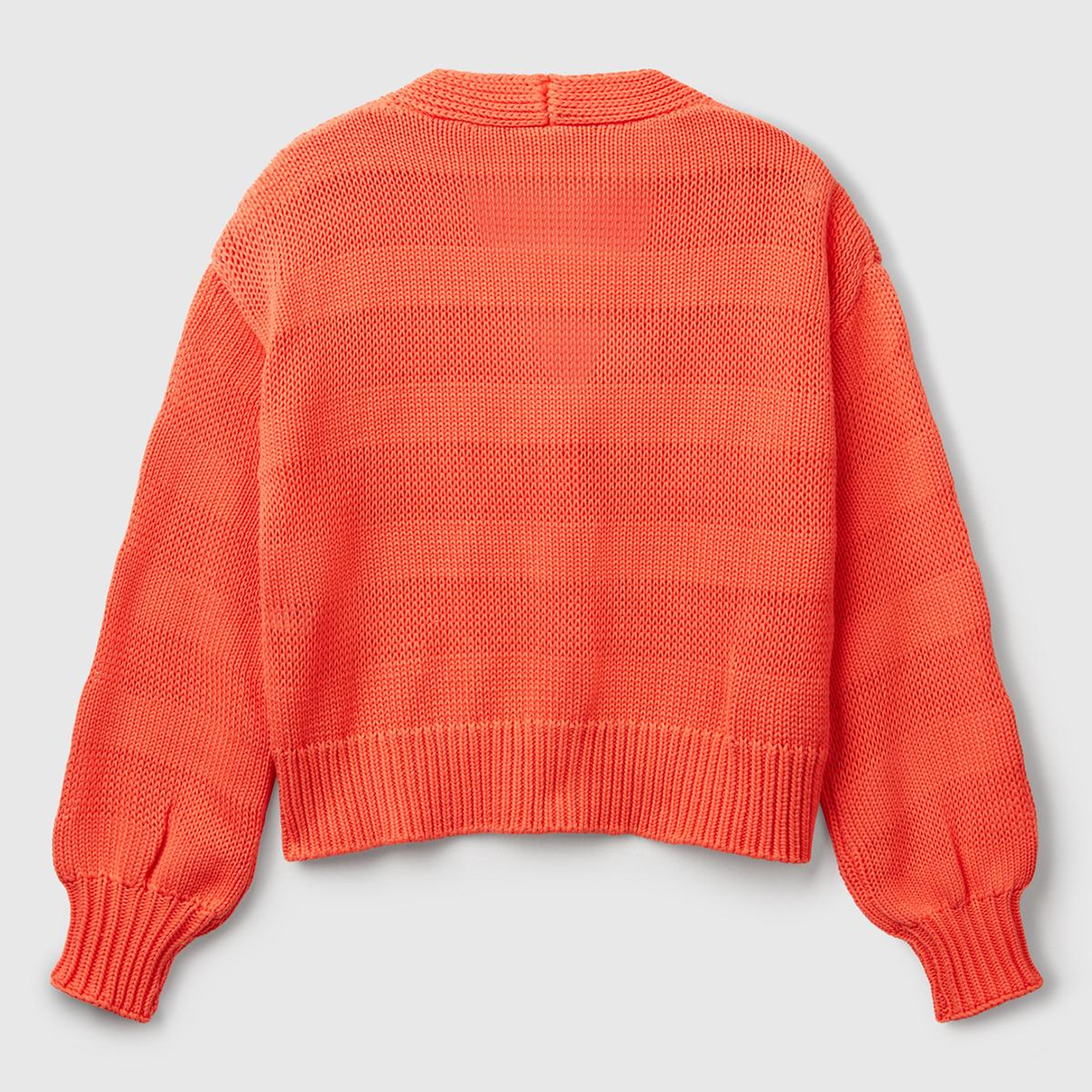 Kadın Turuncu %100 Pamuk Şerit Efektli Düşük Omuzlu Örme Relax Fit Hırka