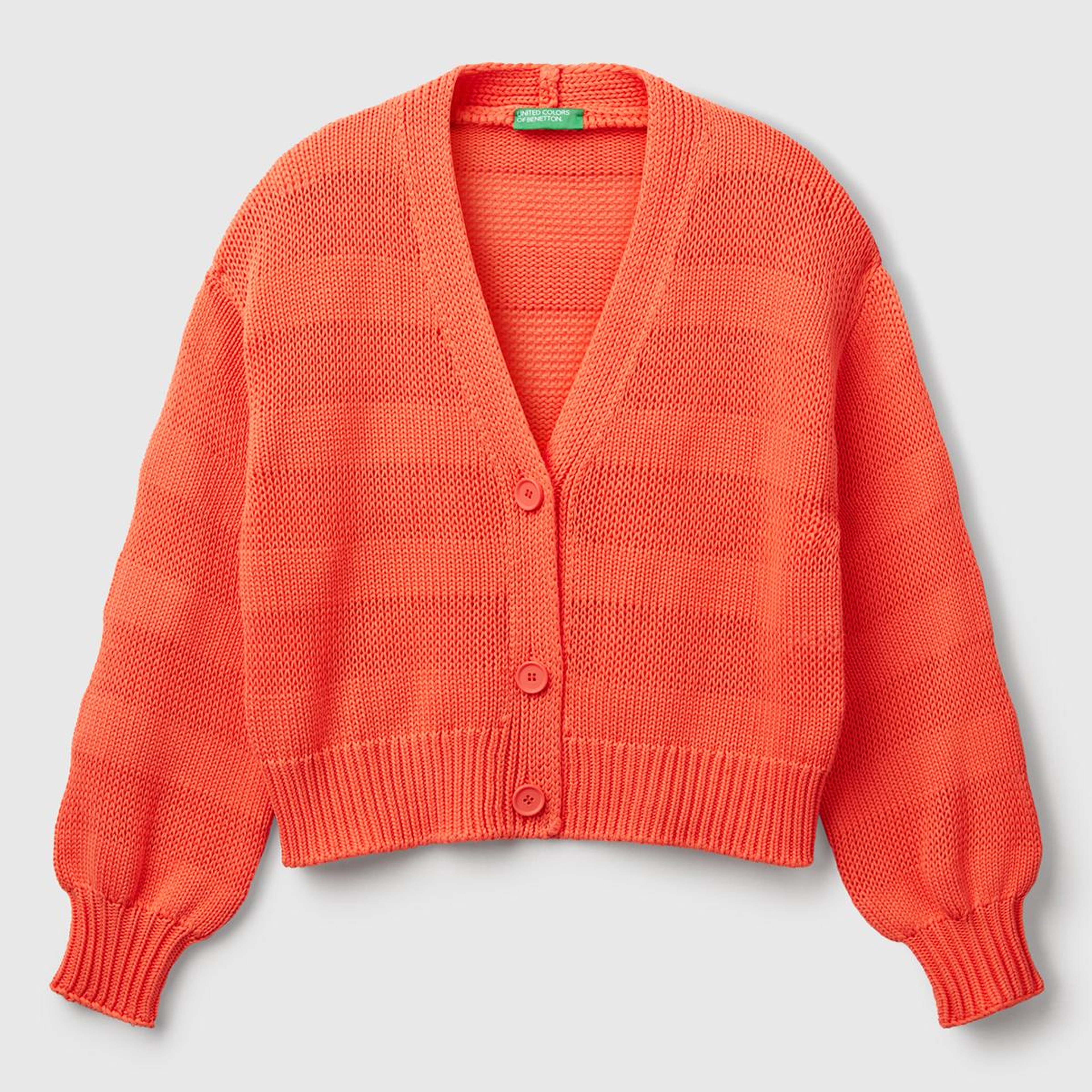 Kadın Turuncu %100 Pamuk Şerit Efektli Düşük Omuzlu Örme Relax Fit Hırka