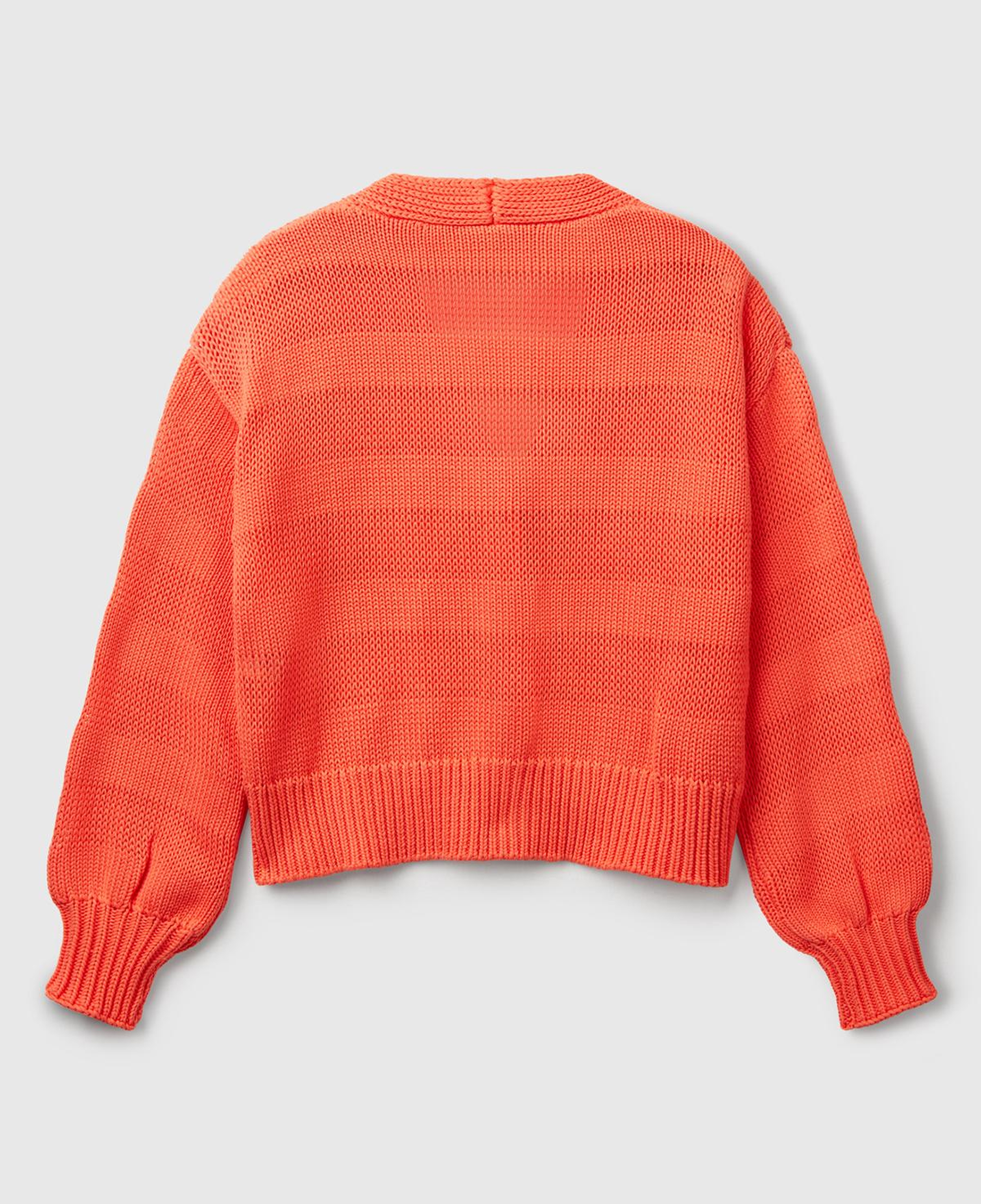 Kadın Turuncu %100 Pamuk Şerit Efektli Düşük Omuzlu Örme Relax Fit Hırka