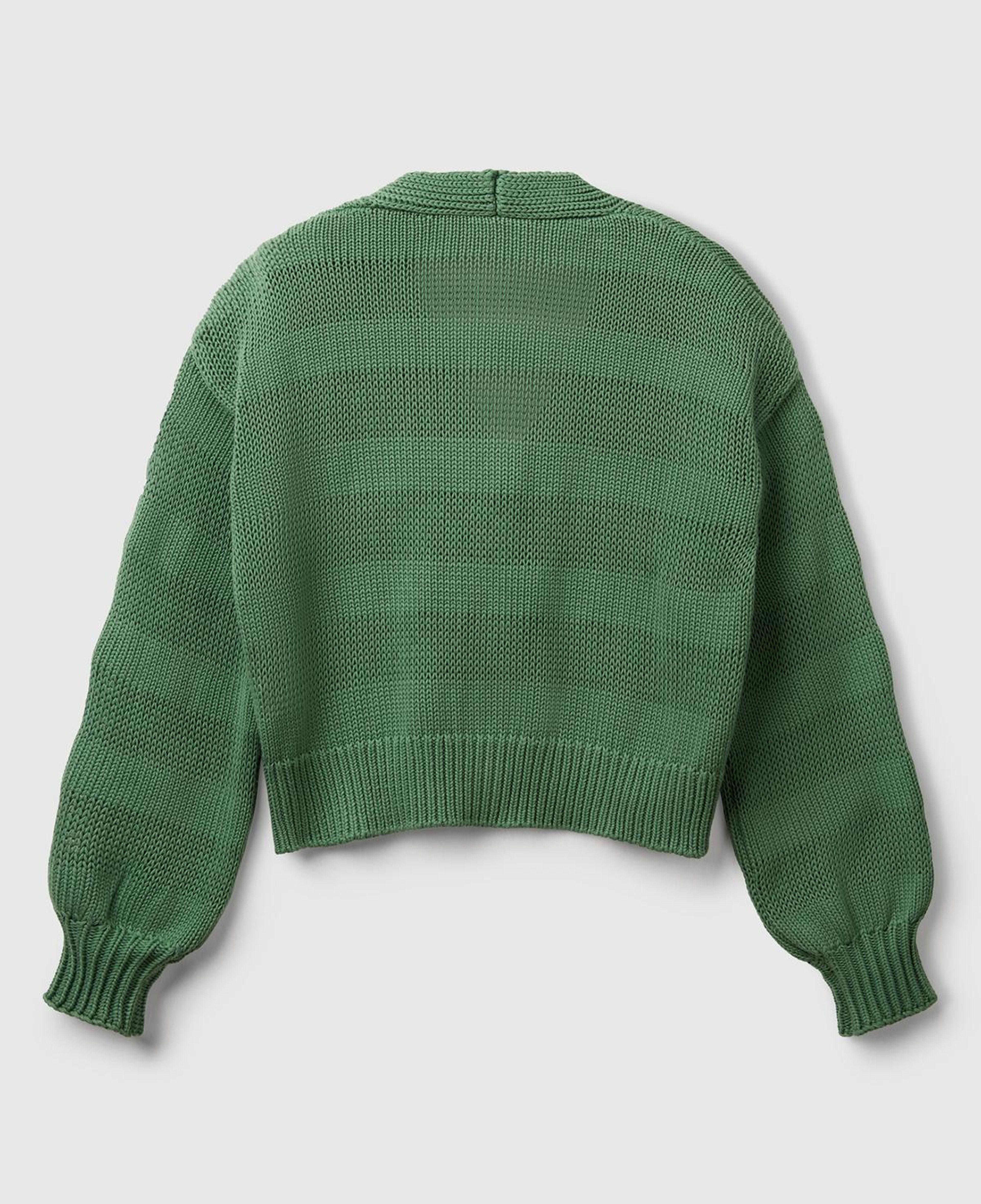 Kadın Açık Yeşil %100 Pamuk Şerit Efektli Düşük Omuzlu Örme Relax Fit Hırka