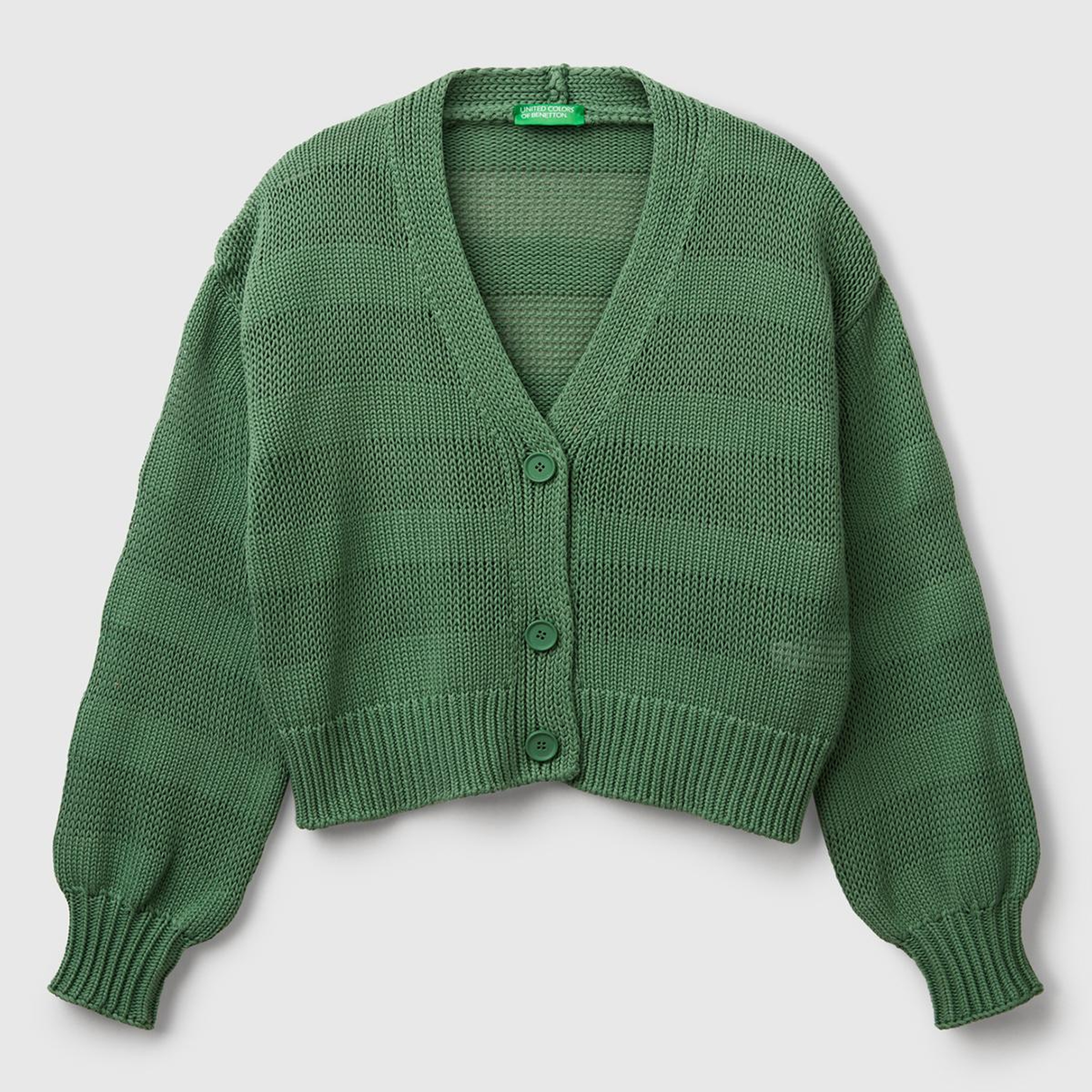 Kadın Açık Yeşil %100 Pamuk Şerit Efektli Düşük Omuzlu Örme Relax Fit Hırka