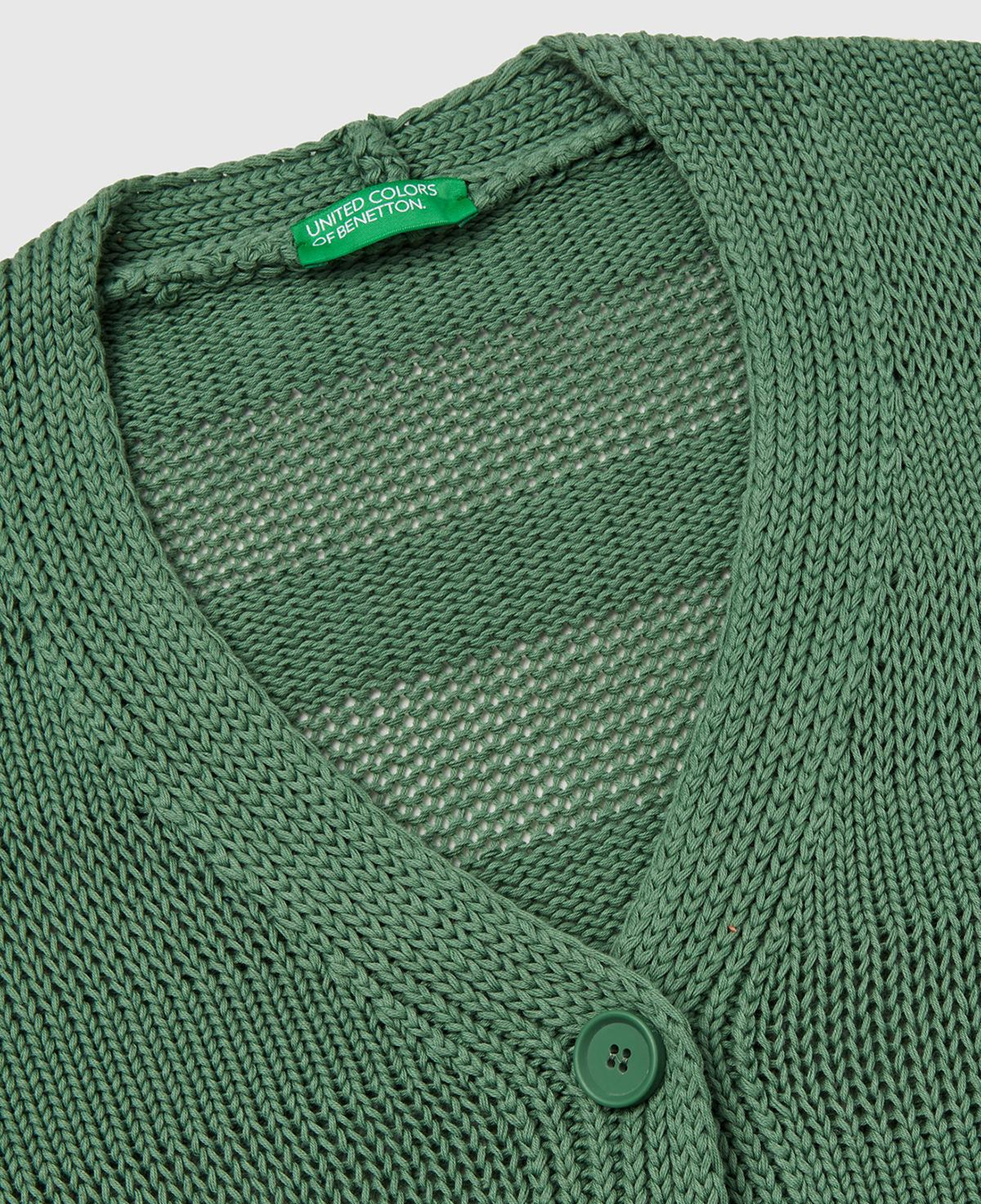 Kadın Açık Yeşil %100 Pamuk Şerit Efektli Düşük Omuzlu Örme Relax Fit Hırka