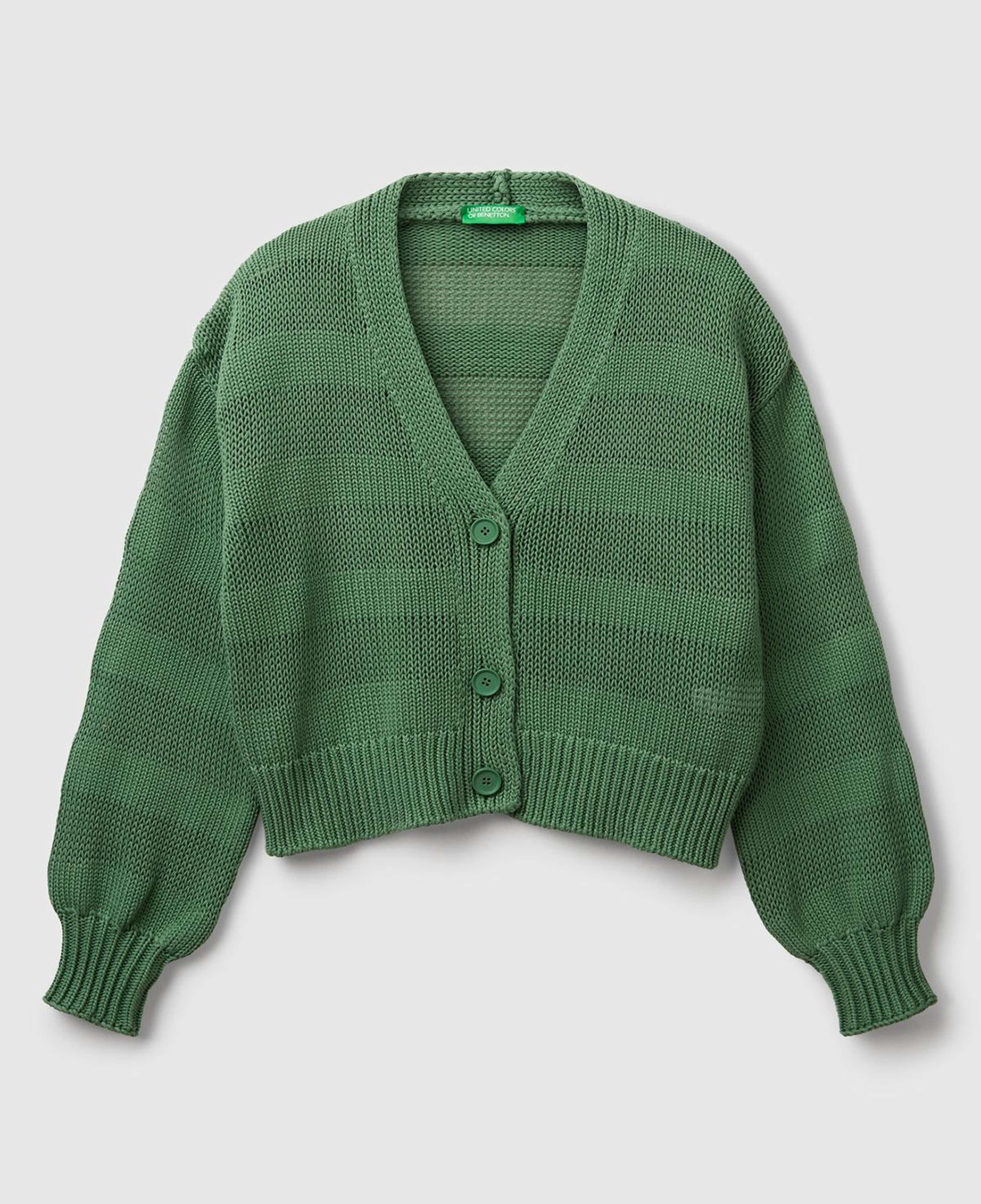 Kadın Açık Yeşil %100 Pamuk Şerit Efektli Düşük Omuzlu Örme Relax Fit Hırka