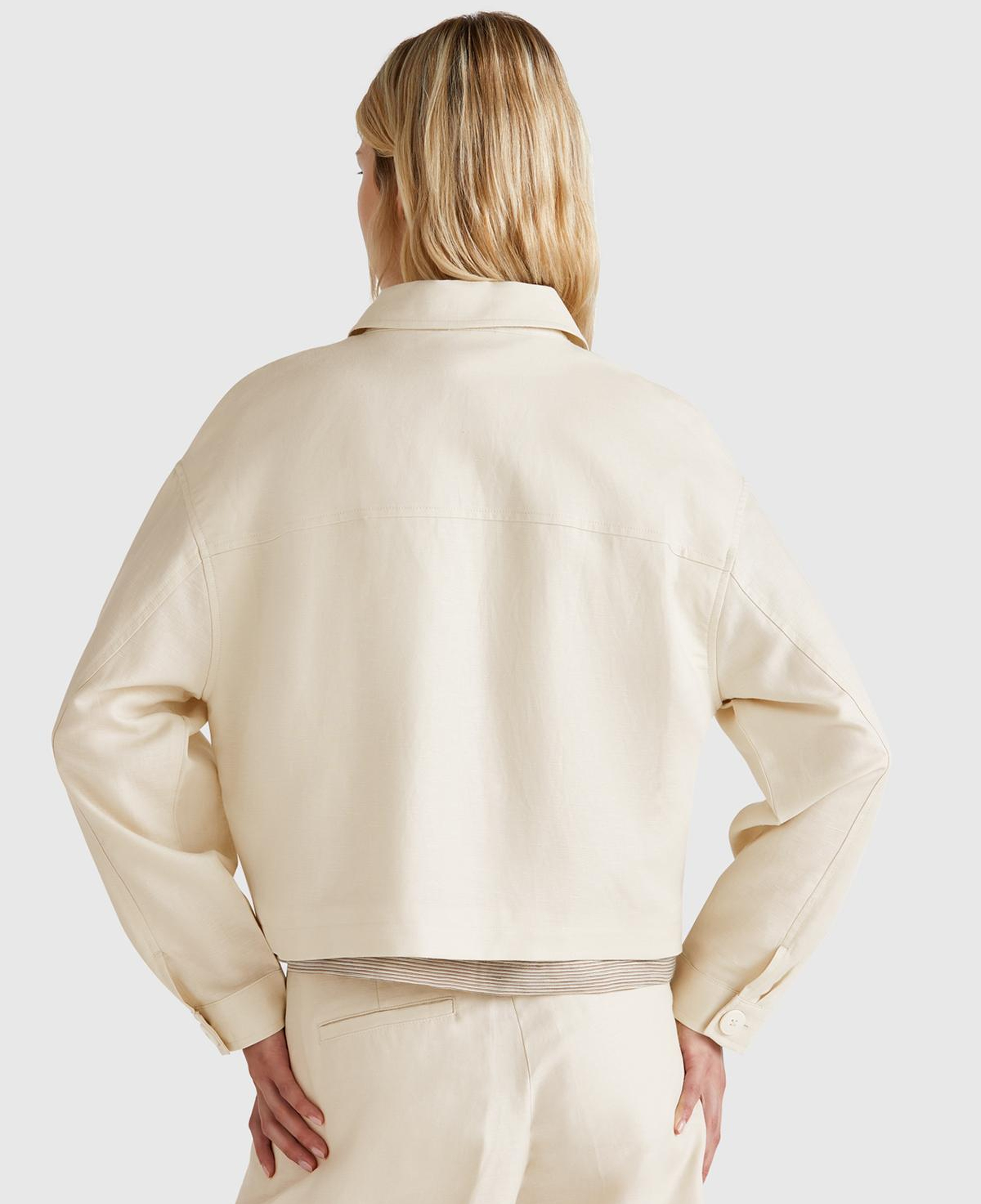 Kadın Taş Rengi Keten Karışımlı Ceket