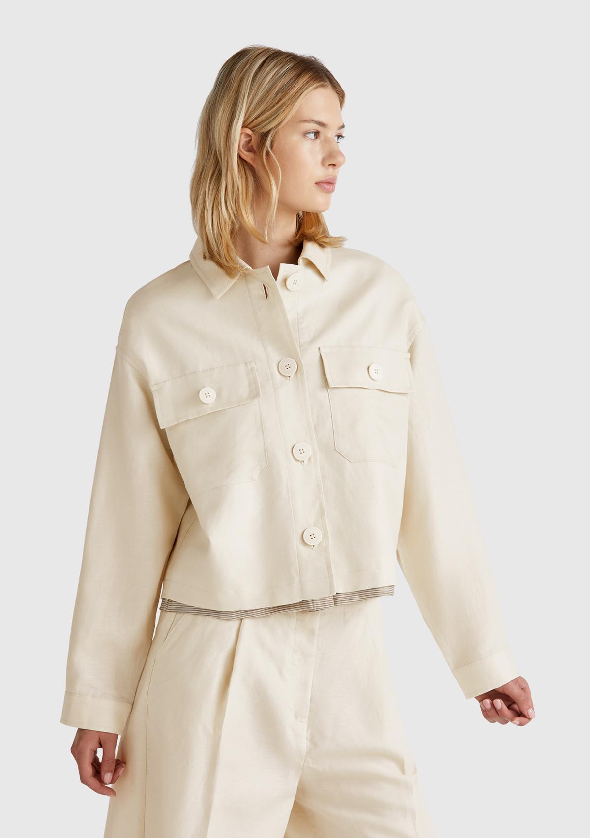 Kadın Taş Rengi Keten Karışımlı Ceket