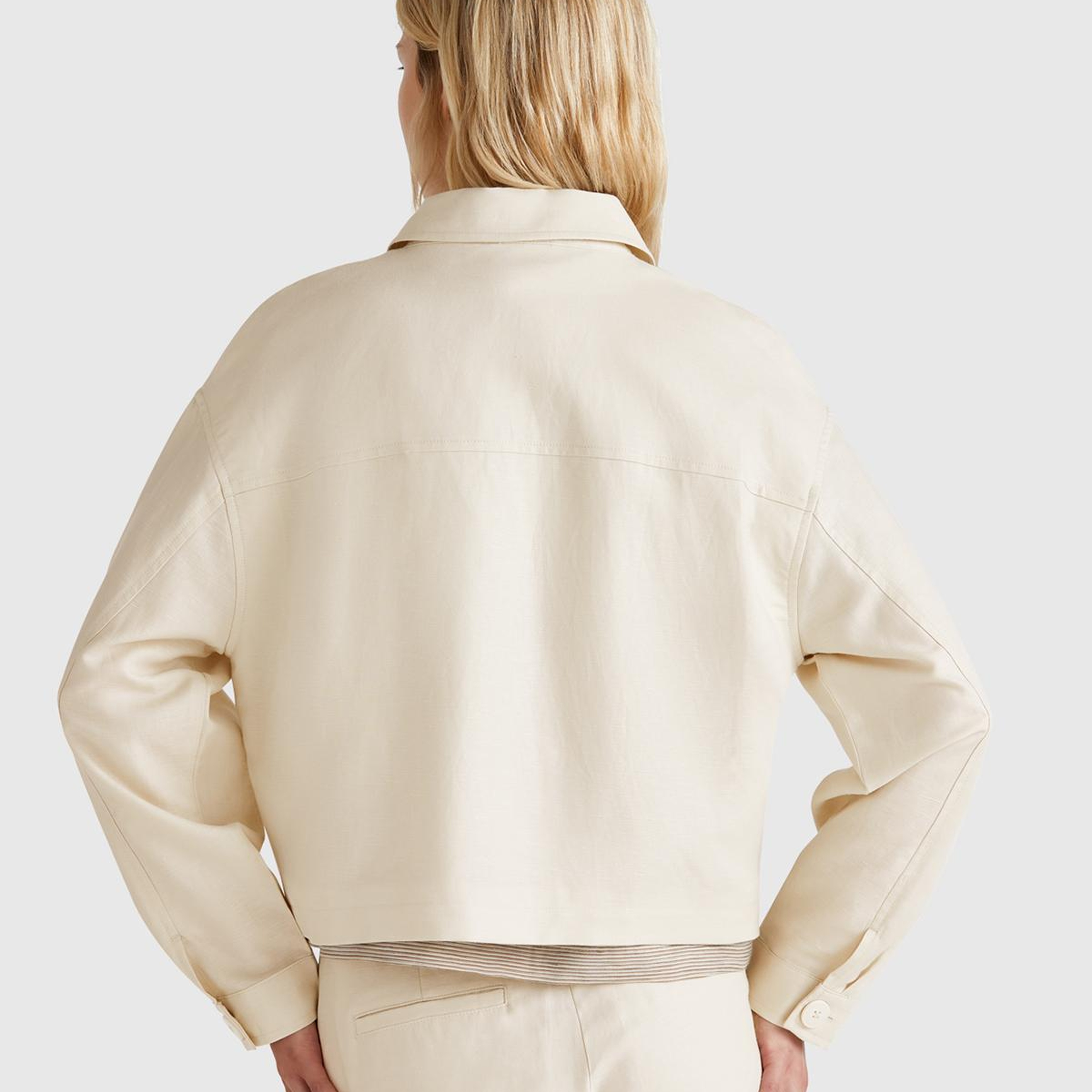 Kadın Taş Rengi Keten Karışımlı Ceket