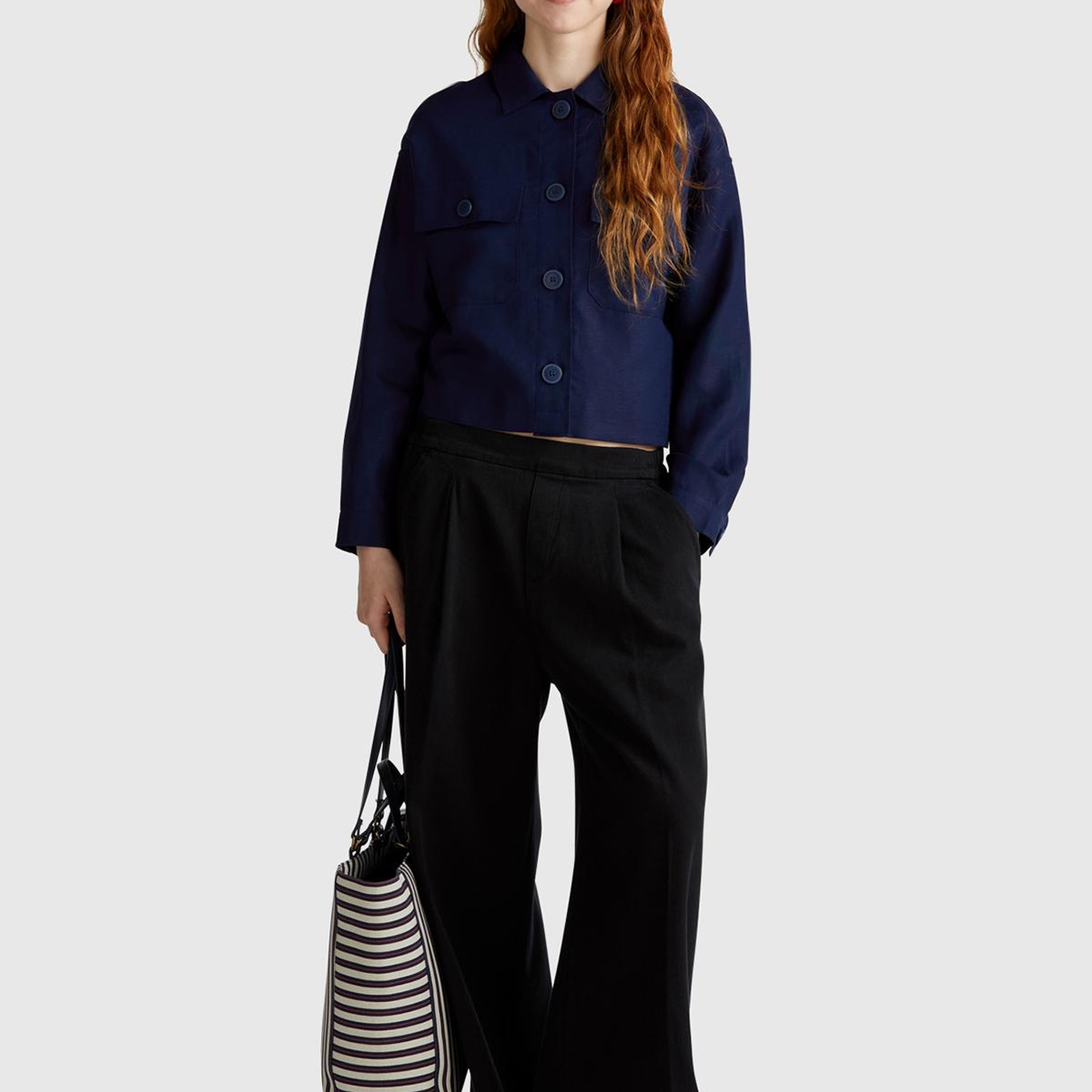 Kadın Lacivert Keten Karışımlı Ceket