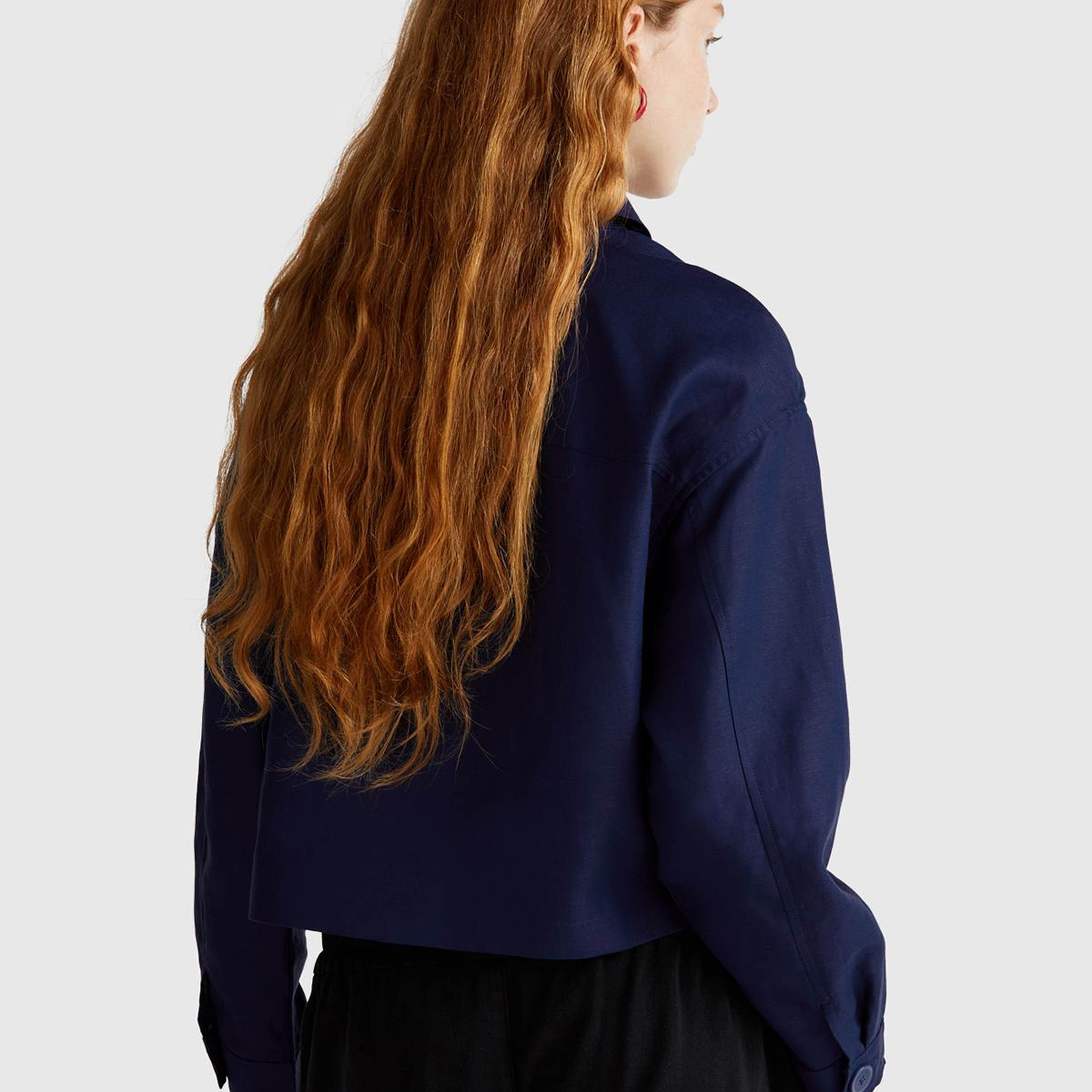 Kadın Lacivert Keten Karışımlı Ceket