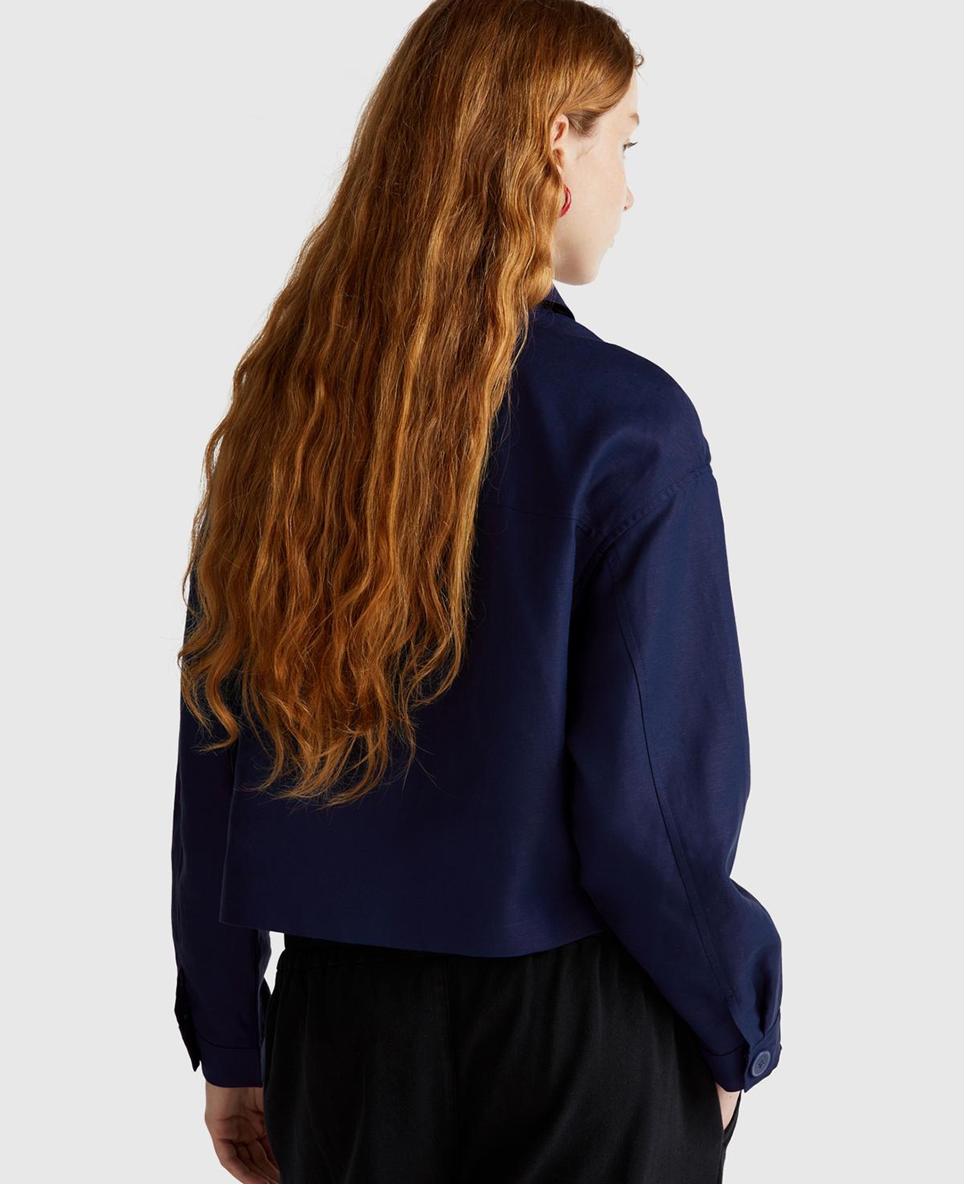 Kadın Lacivert Keten Karışımlı Ceket