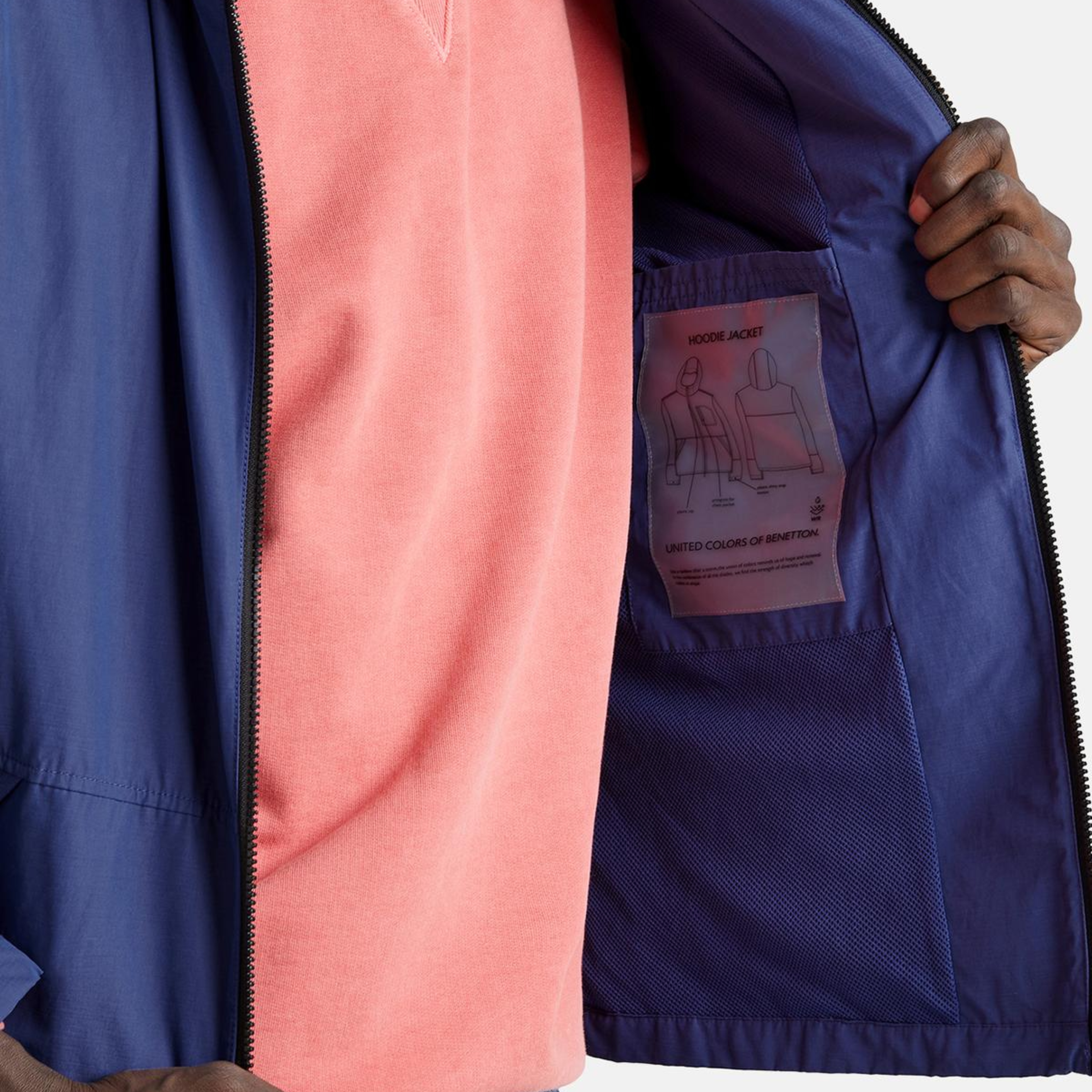 Erkek Lavanta Mavisi Pamuk Karışımlı Önü Yama Cepli Fermuarlı Kapüşonlu Ceket