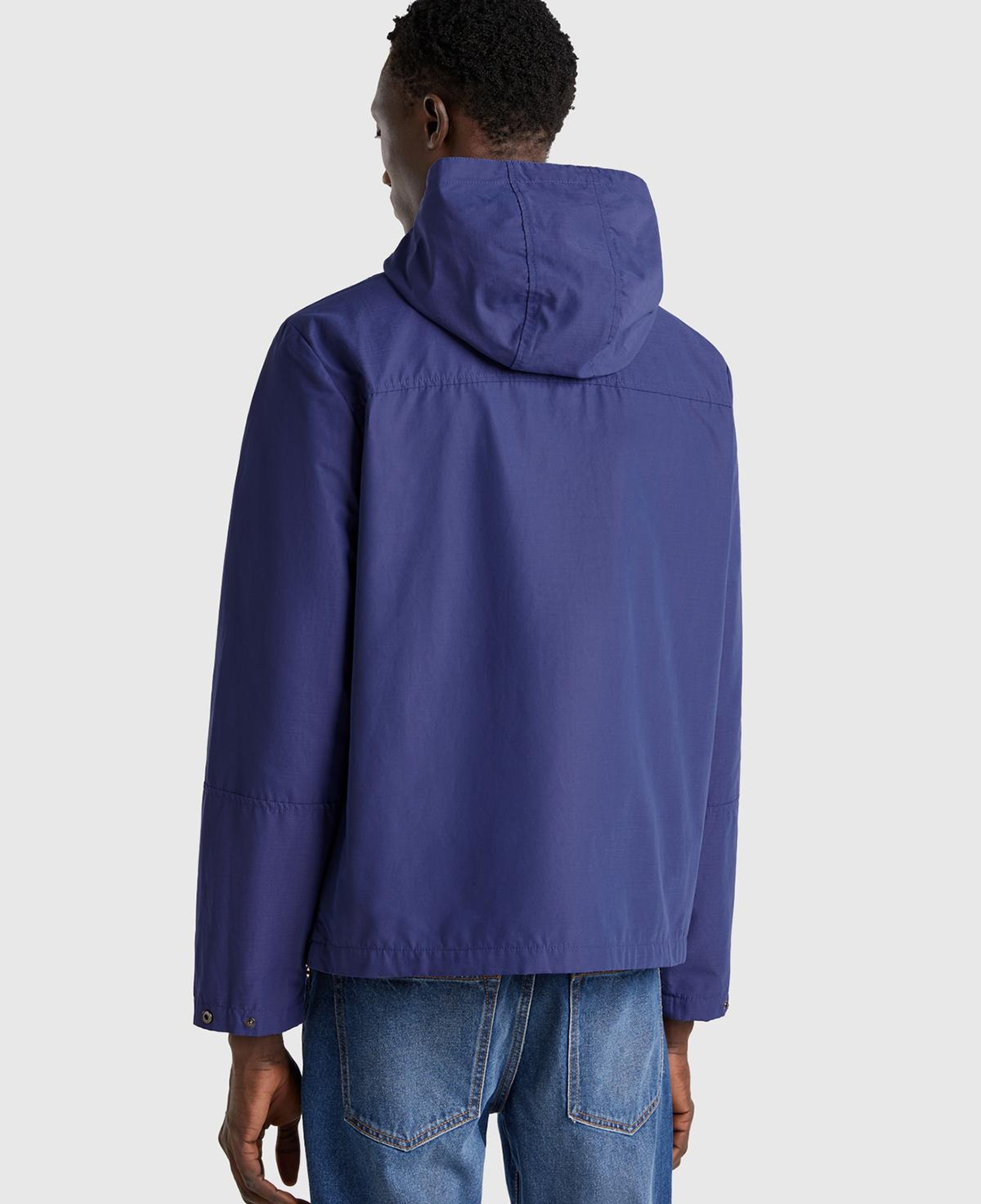 Erkek Lavanta Mavisi Pamuk Karışımlı Önü Yama Cepli Fermuarlı Kapüşonlu Ceket