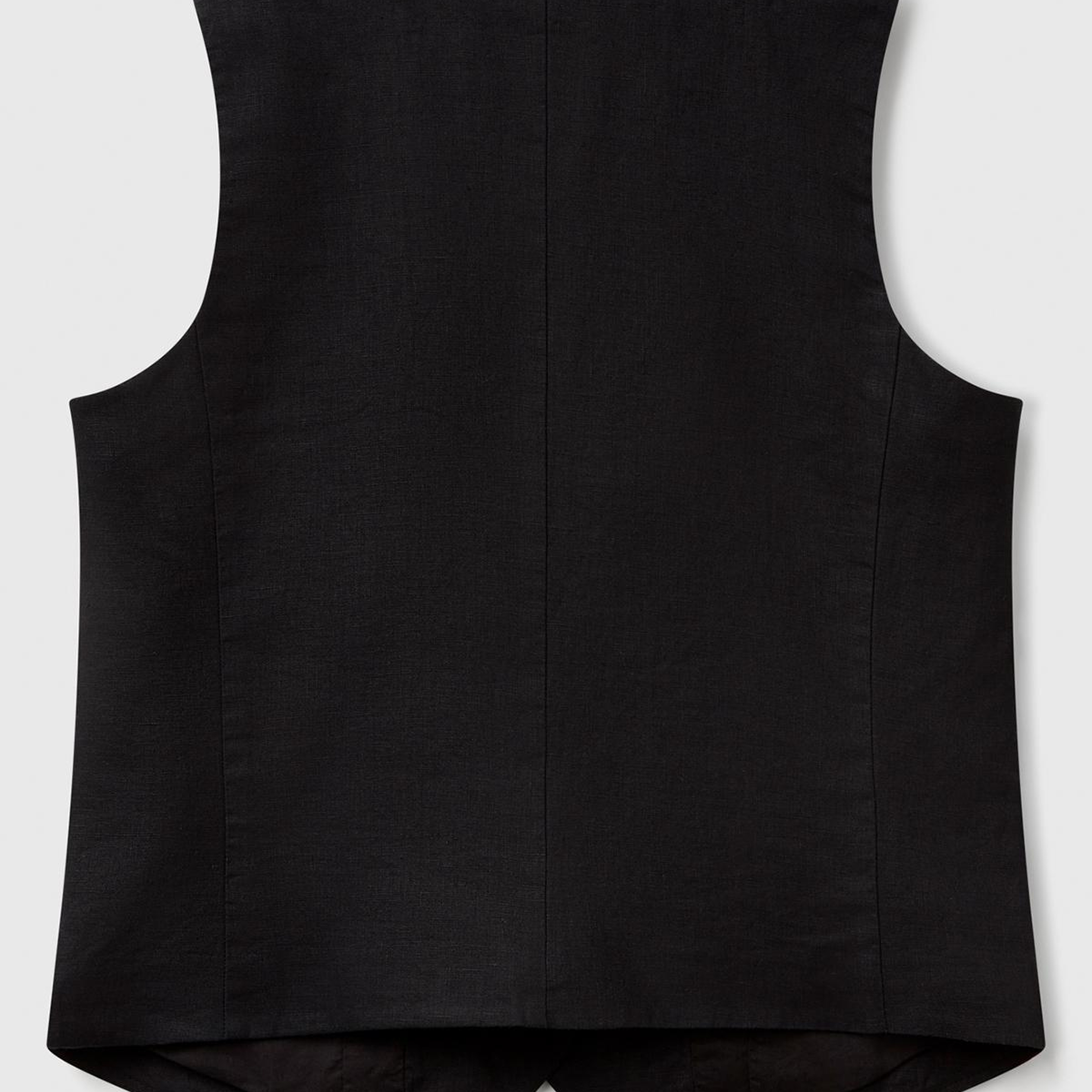 Kadın Siyah %100 Keten Önü Düğme İliklemeli V Yaka Yelek