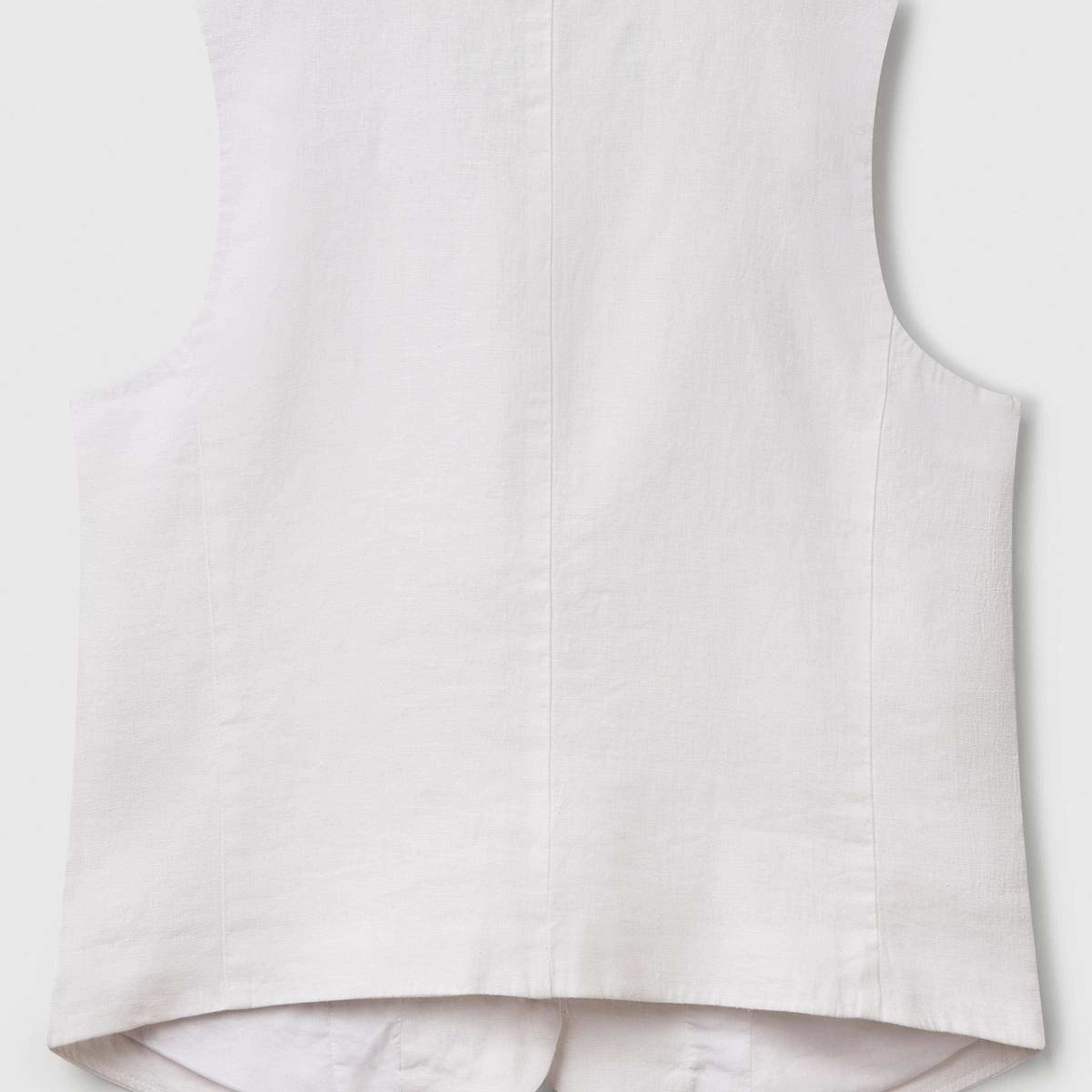 Kadın Beyaz %100 Keten Önü Düğme İliklemeli V Yaka Yelek