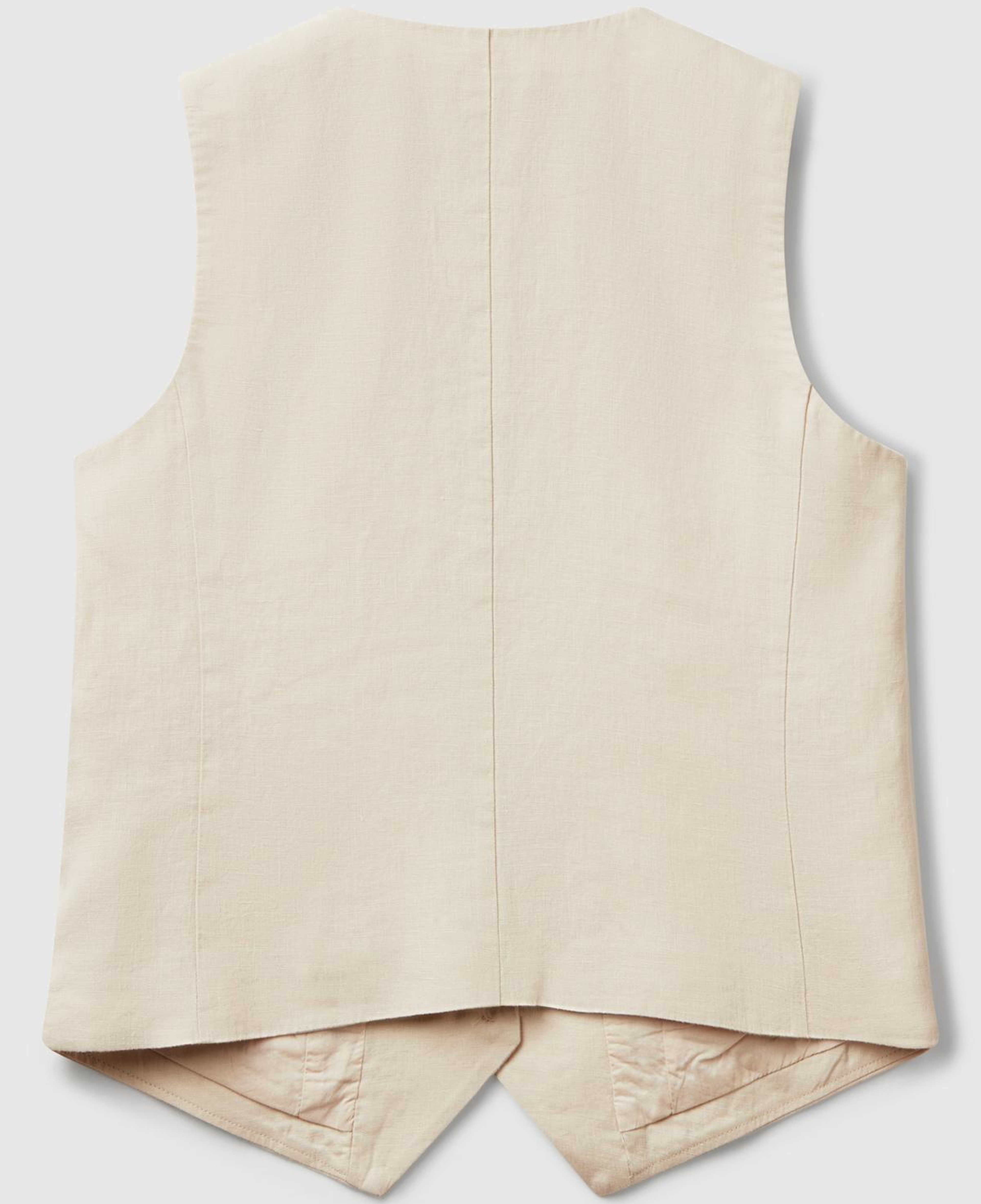 Kadın Taş Rengi %100 Keten Önü Düğme İliklemeli V Yaka Yelek