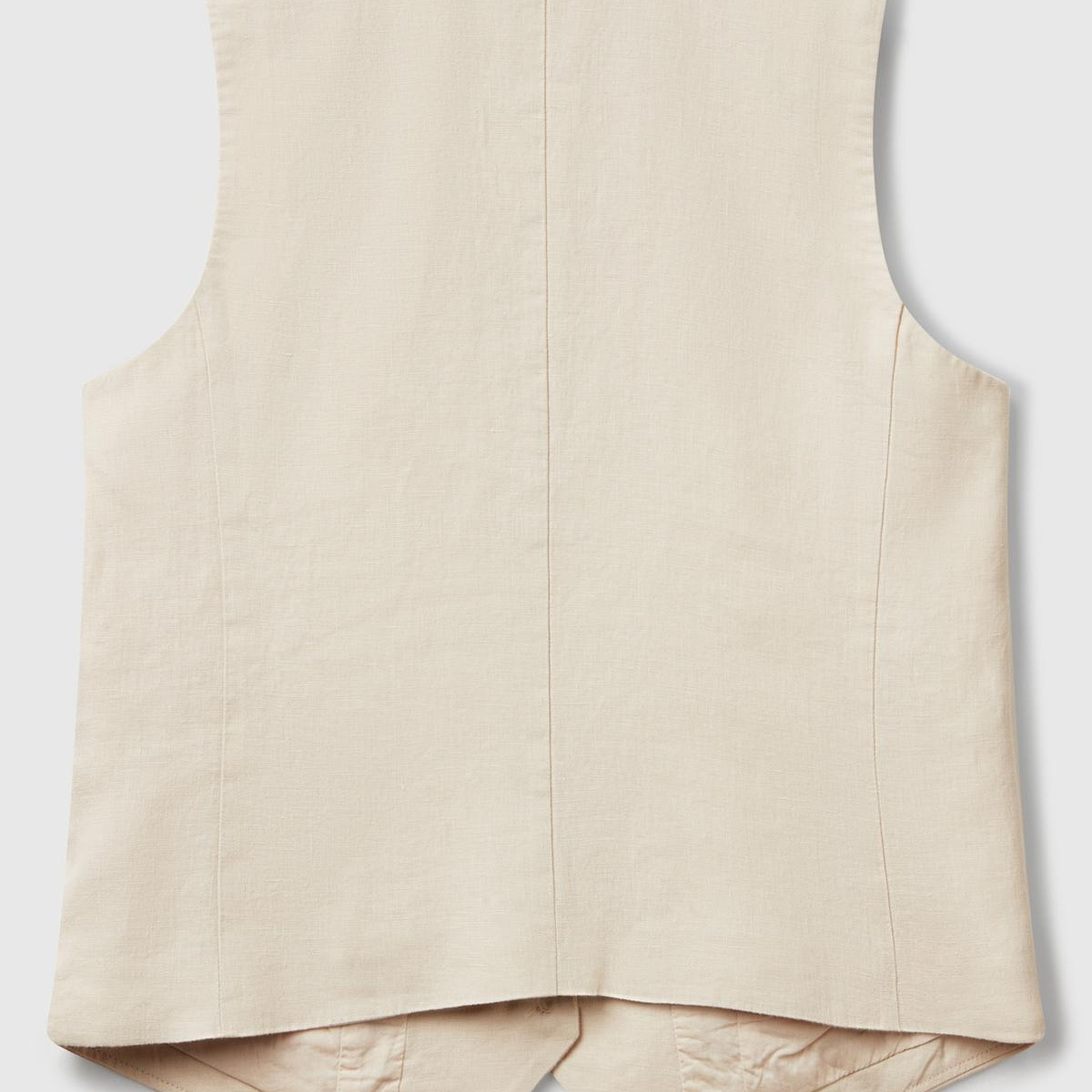 Kadın Taş Rengi %100 Keten Önü Düğme İliklemeli V Yaka Yelek