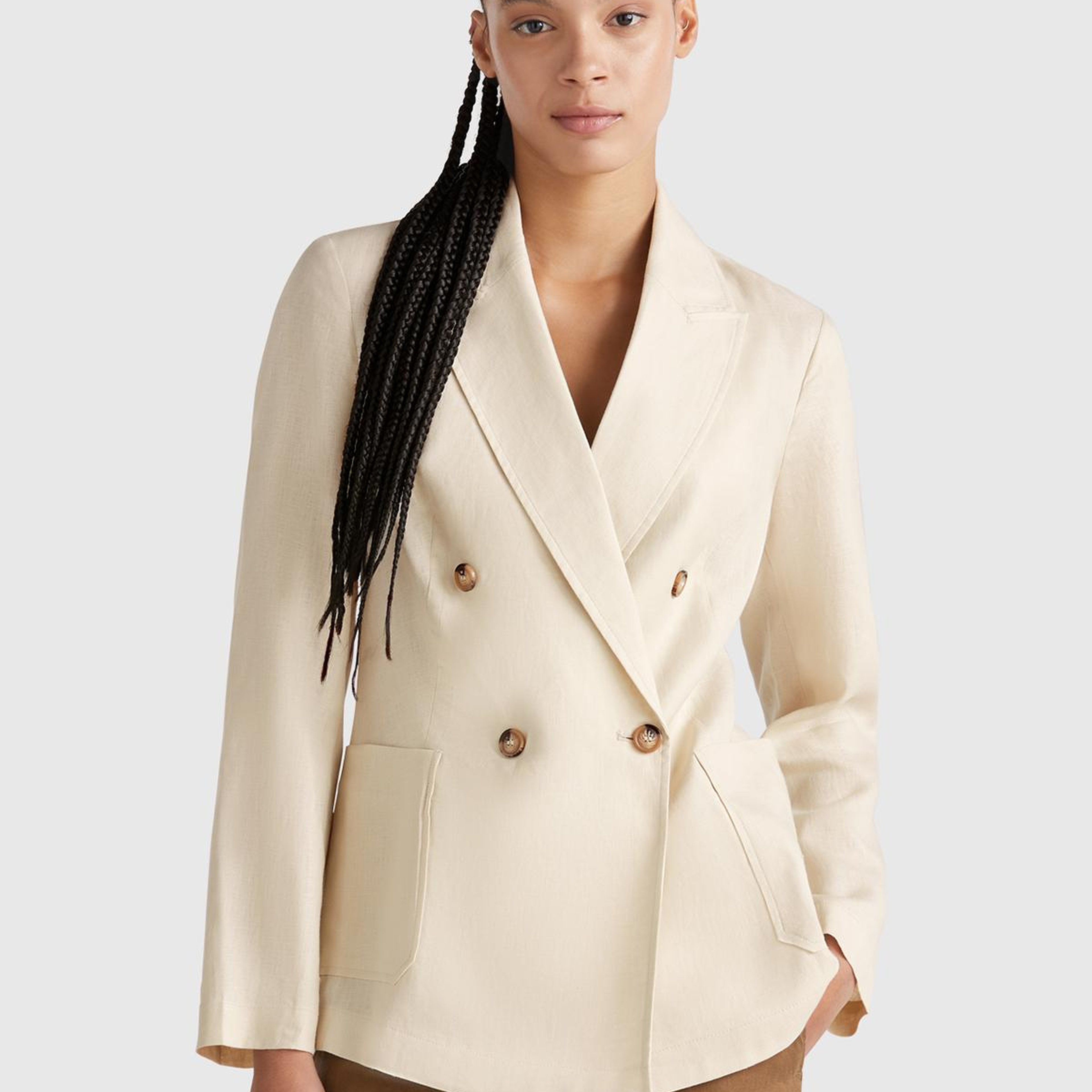 Kadın Taş Rengi %100 Keten Ceket