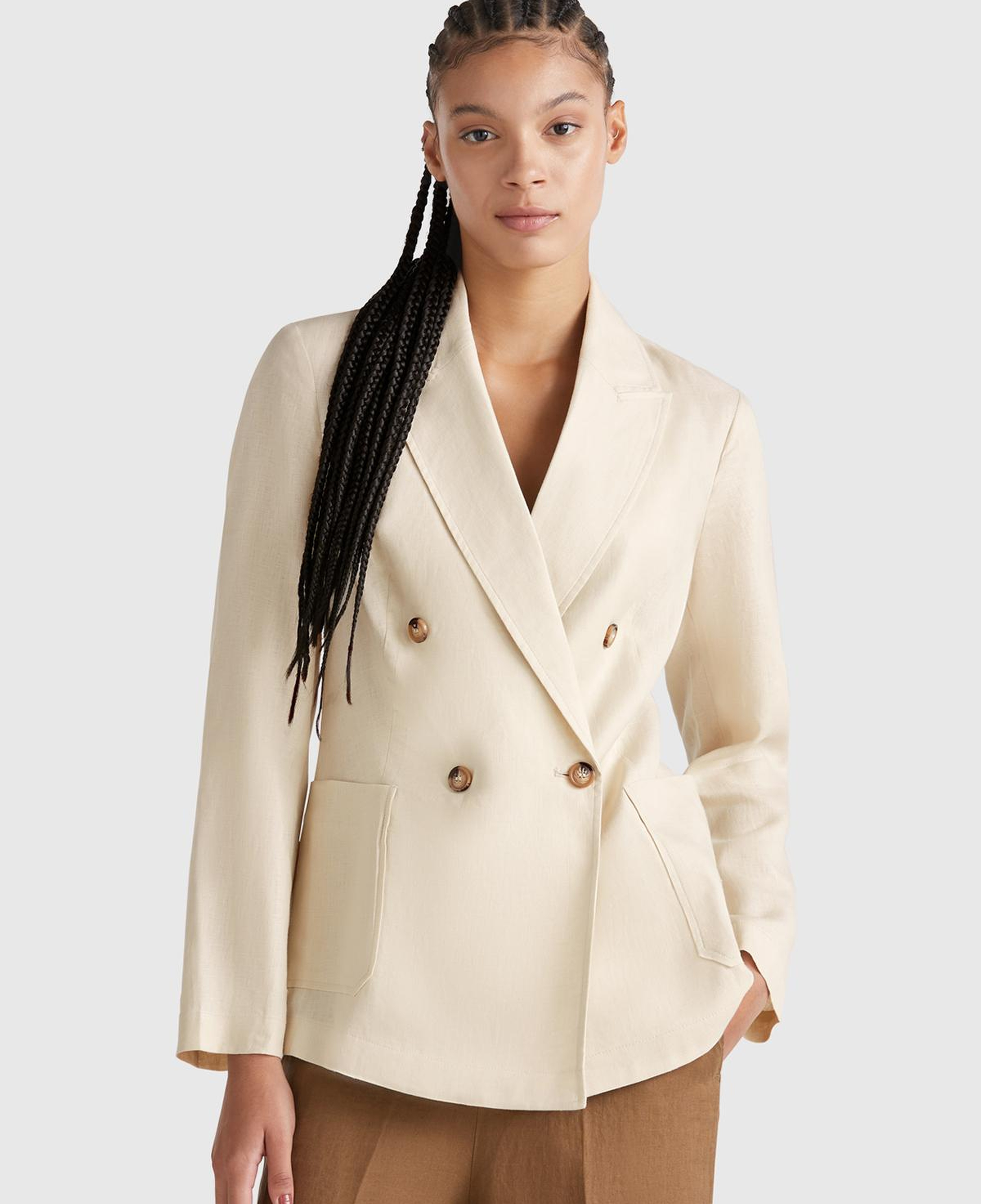 Kadın Taş Rengi %100 Keten Ceket