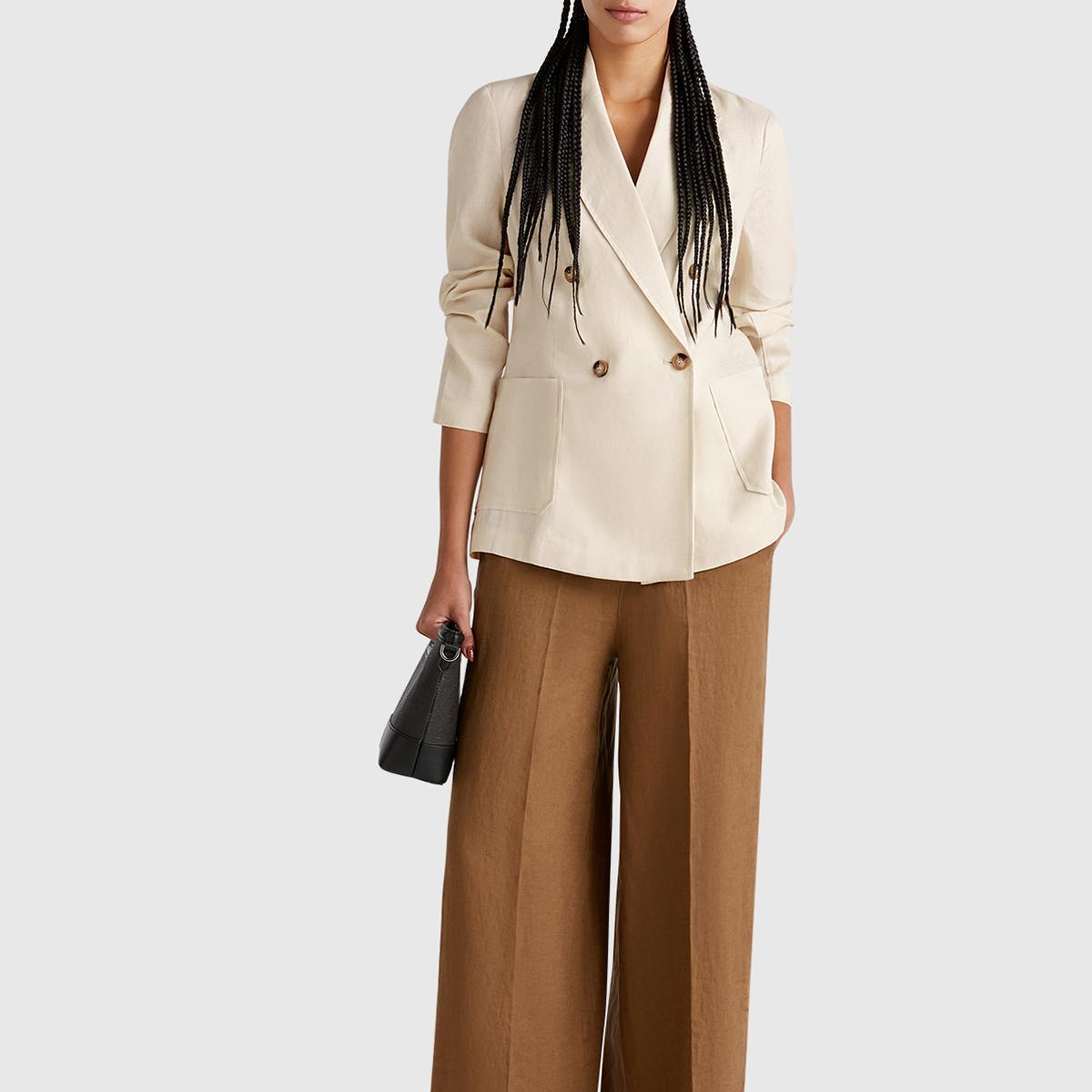 Kadın Taş Rengi %100 Keten Ceket