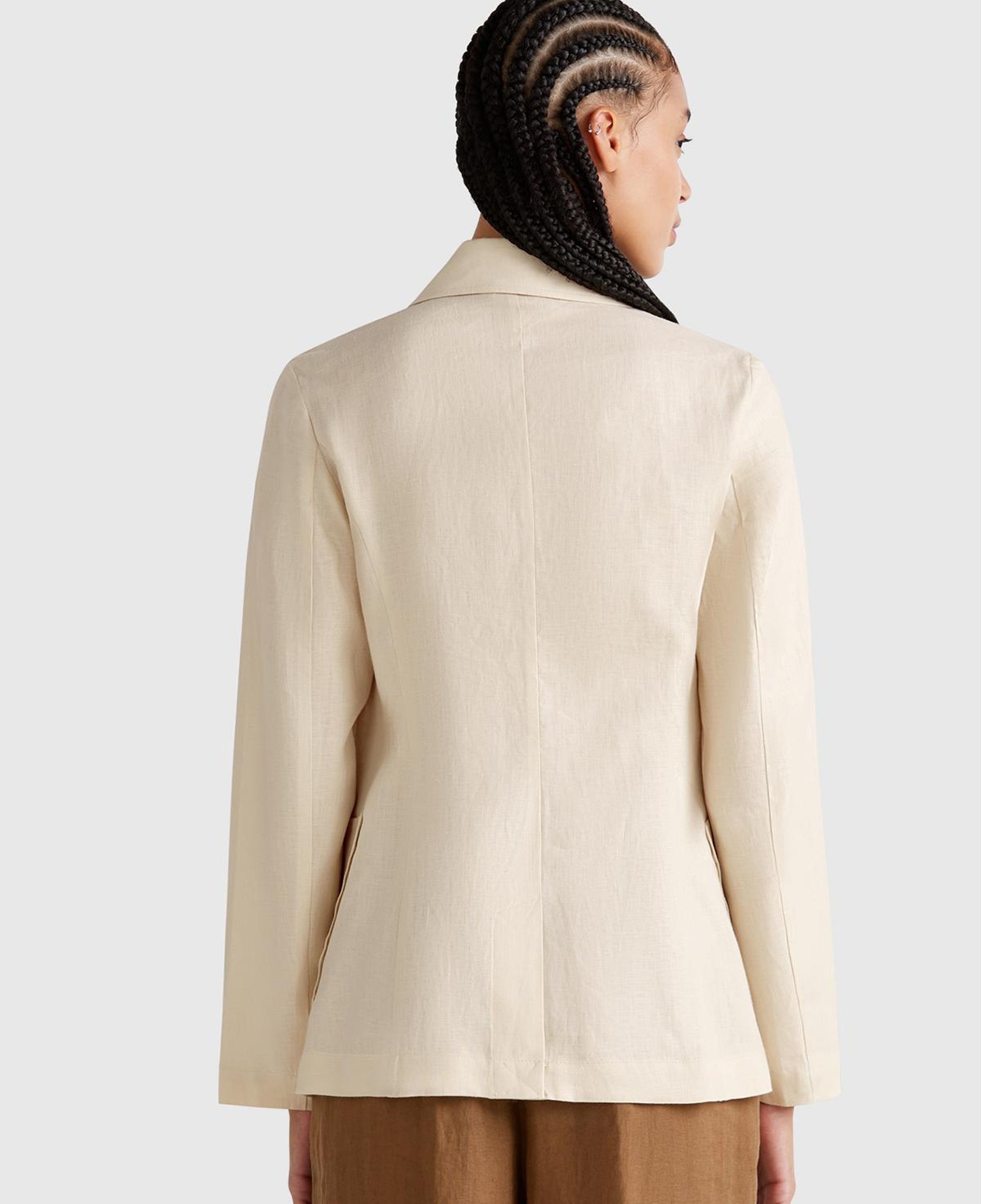 Kadın Taş Rengi %100 Keten Ceket