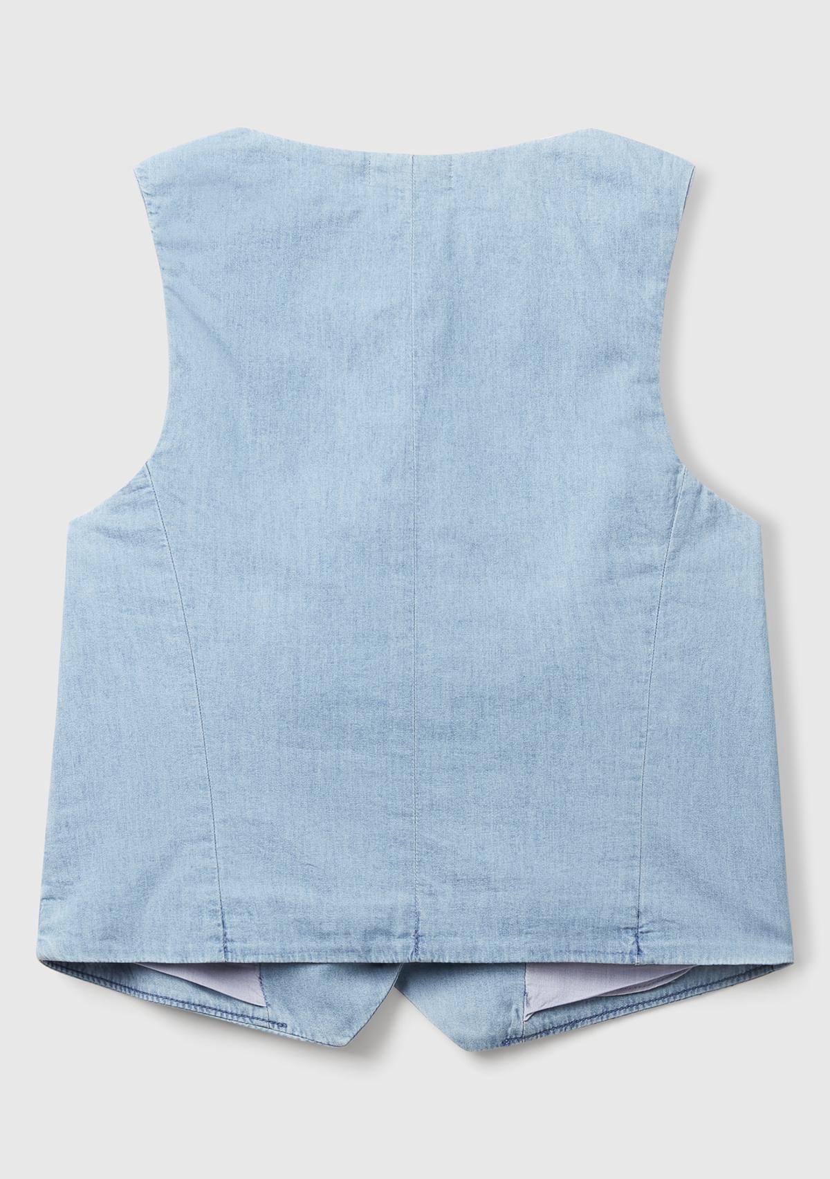 Kadın Açık Mavi %100 Koton Şamre Denim Yelek